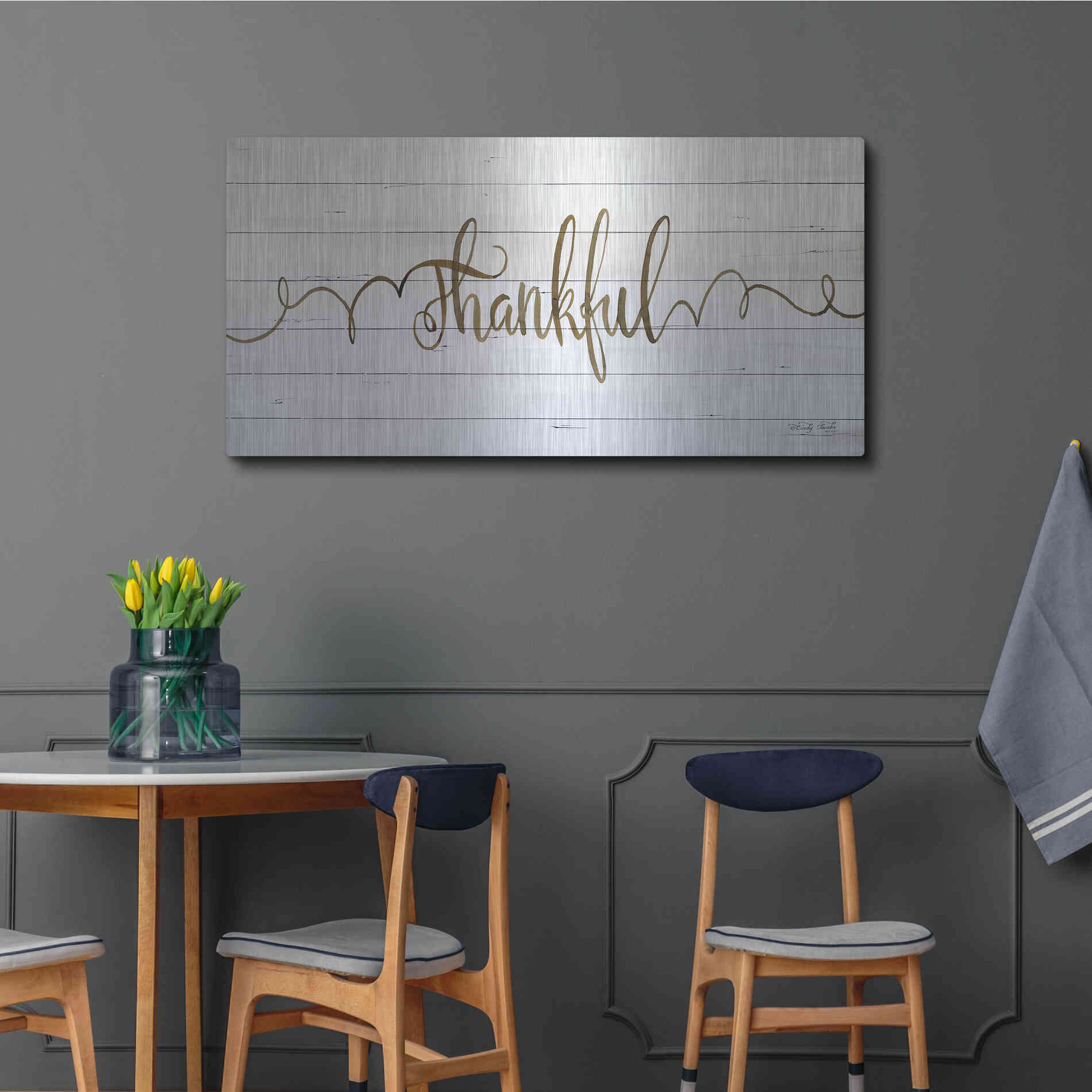 Luxe Metal Art 'Thankful' by Cindy Jacobs, Metal Wall Art,48x24