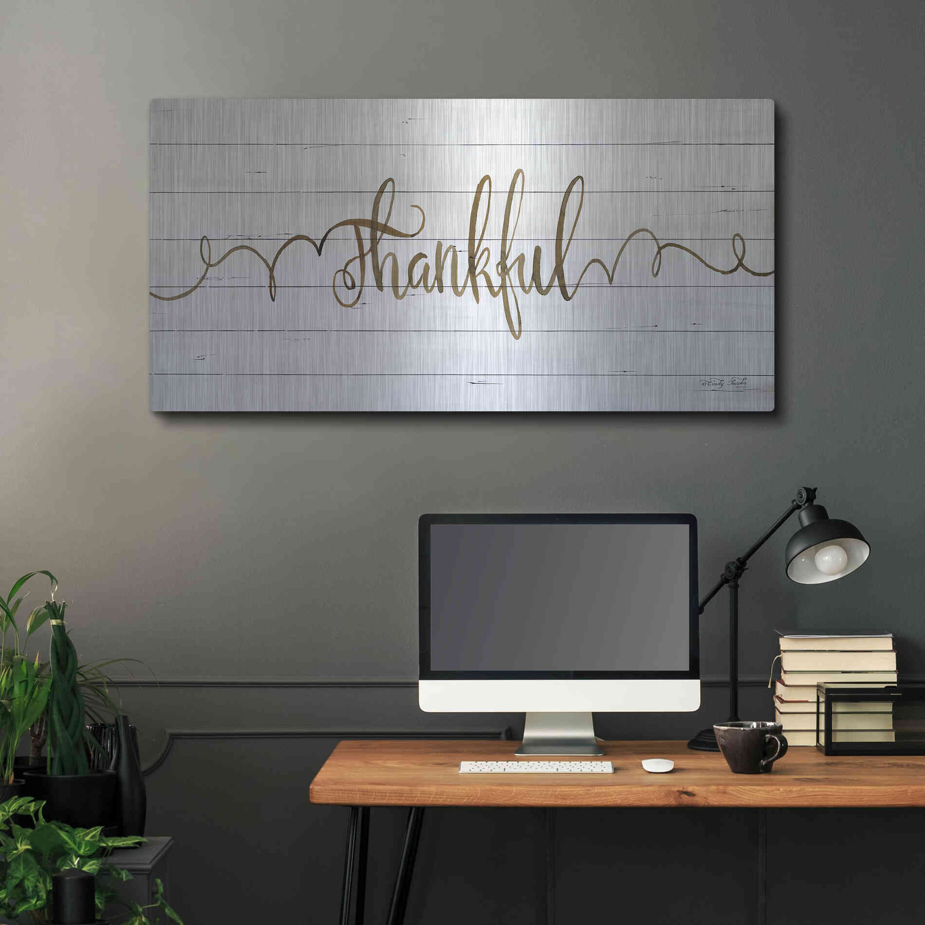 Luxe Metal Art 'Thankful' by Cindy Jacobs, Metal Wall Art,48x24