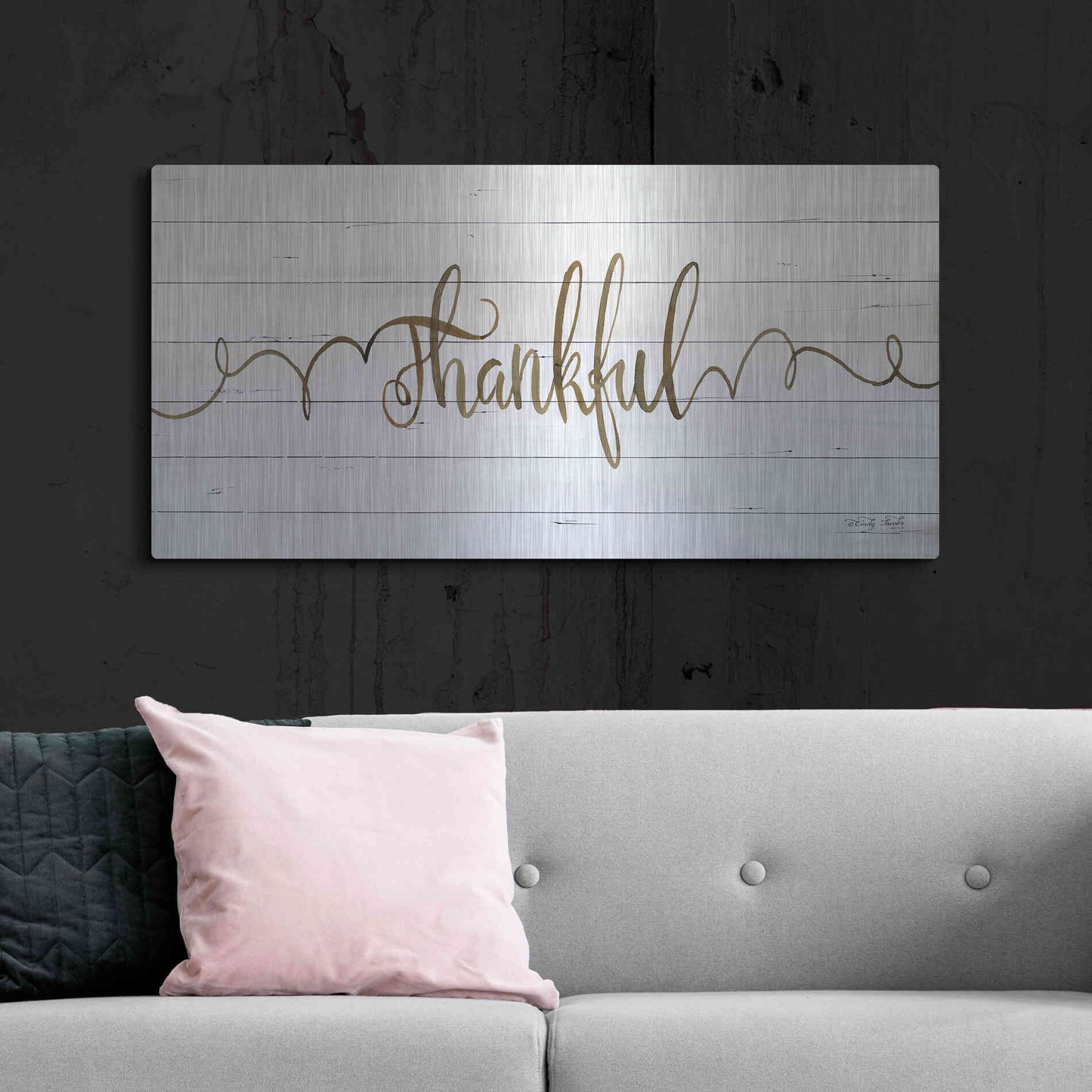 Luxe Metal Art 'Thankful' by Cindy Jacobs, Metal Wall Art,48x24