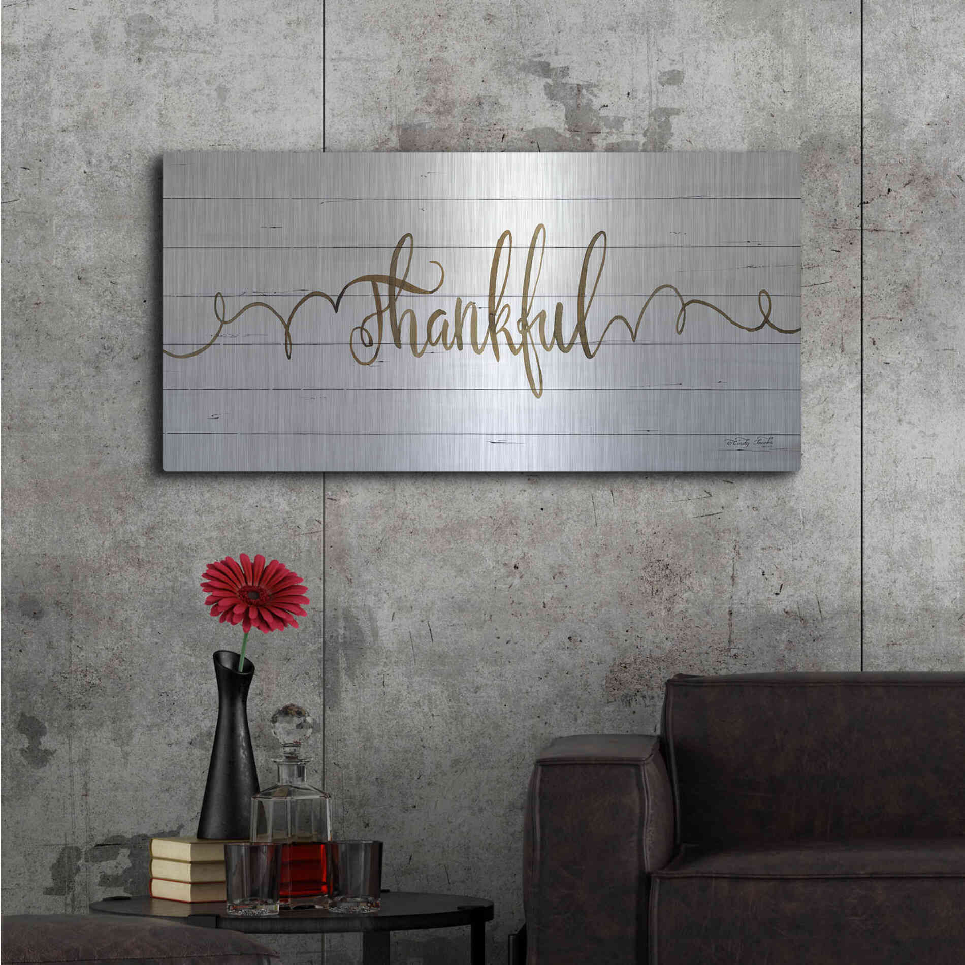Luxe Metal Art 'Thankful' by Cindy Jacobs, Metal Wall Art,48x24