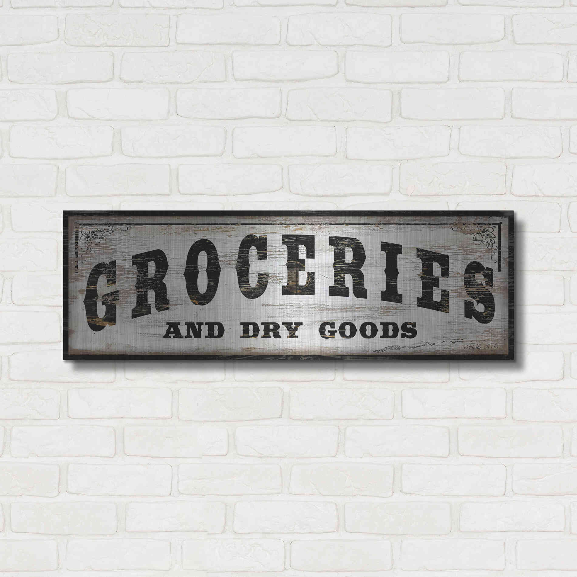 Luxe Metal Art 'Groceries and Dry Goods' by Cindy Jacobs, Metal Wall Art,36x12