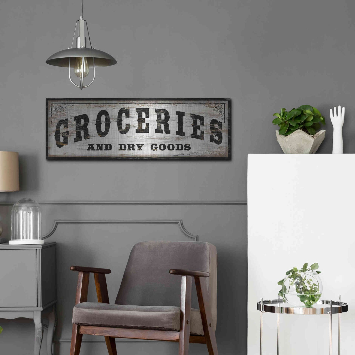 Luxe Metal Art 'Groceries and Dry Goods' by Cindy Jacobs, Metal Wall Art,36x12