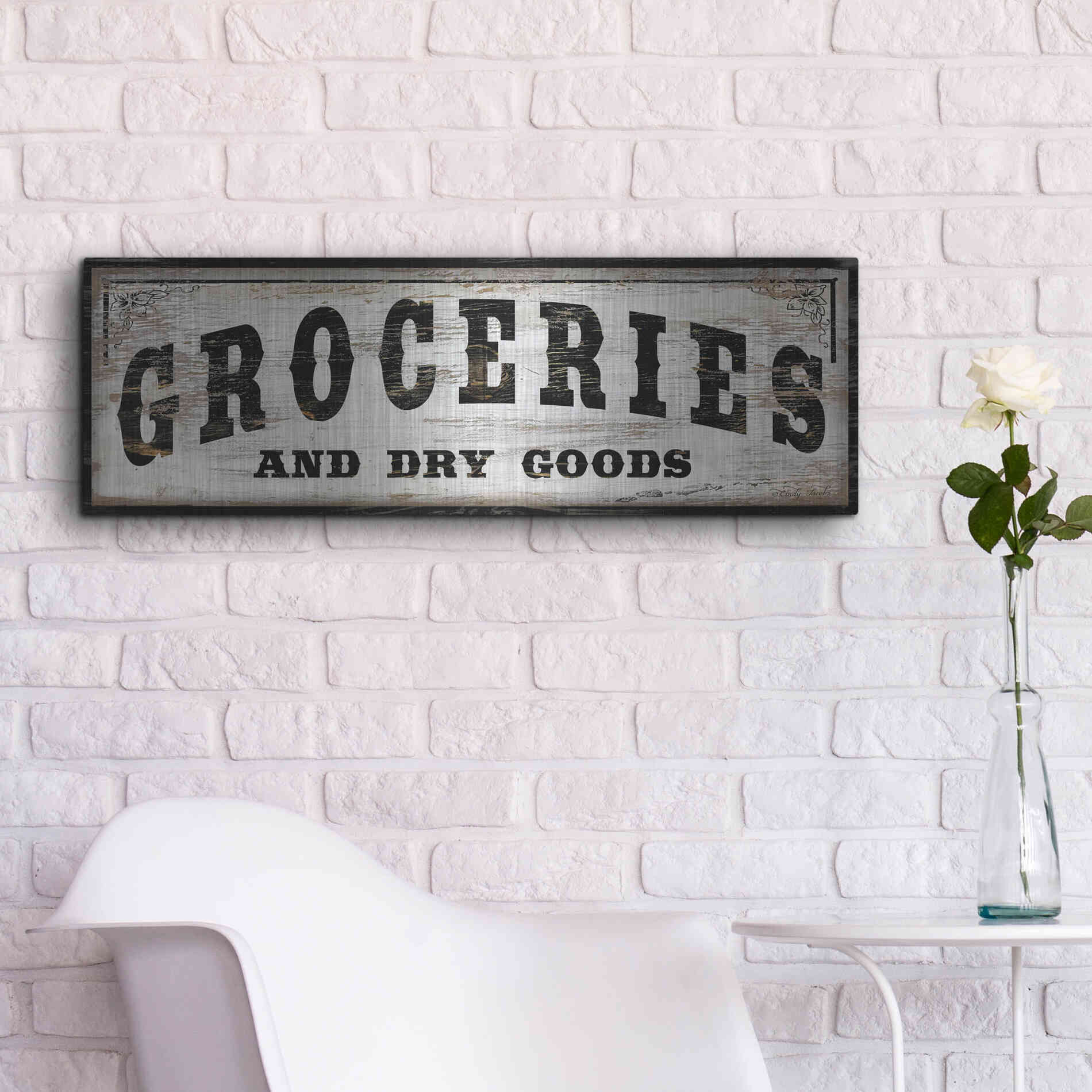 Luxe Metal Art 'Groceries and Dry Goods' by Cindy Jacobs, Metal Wall Art,36x12