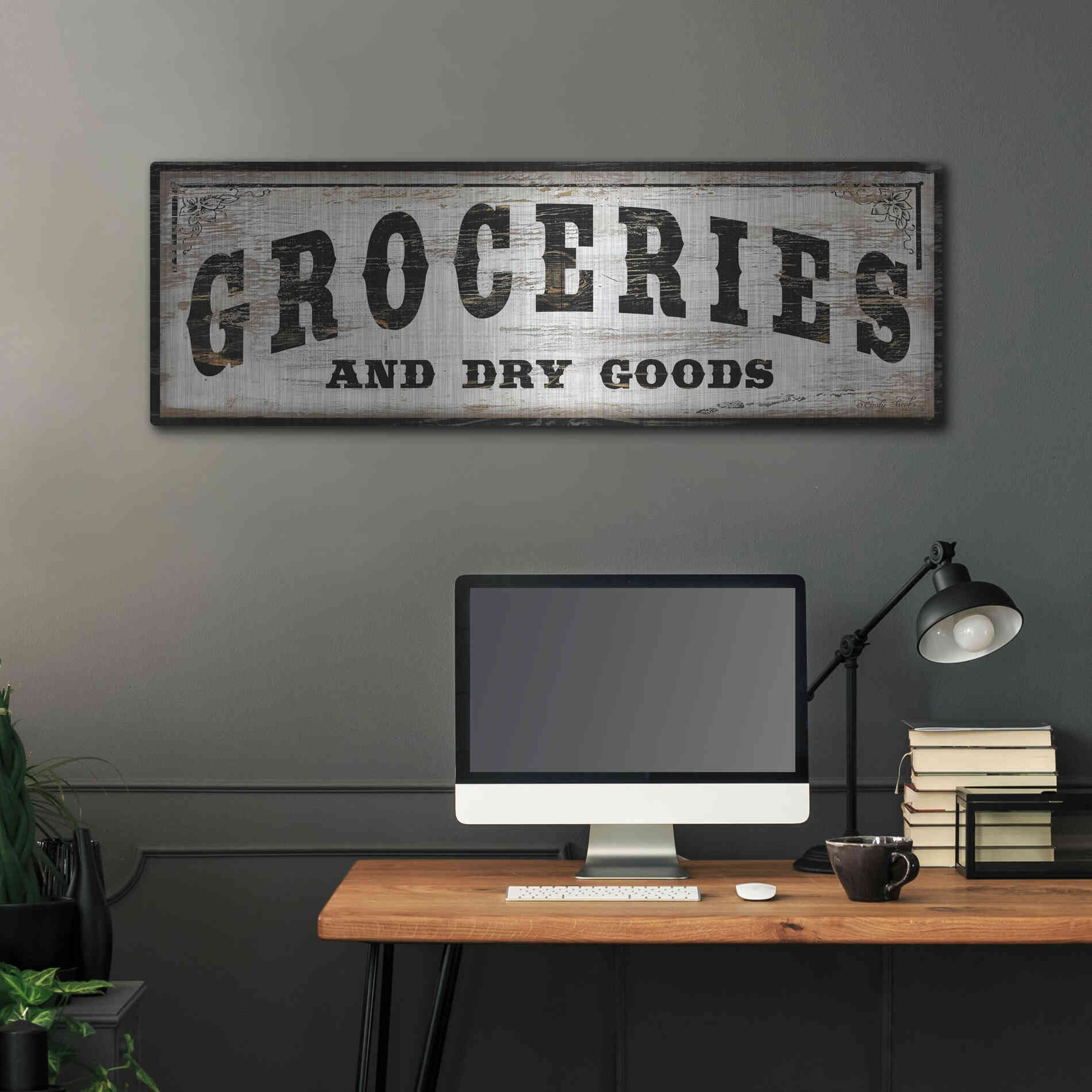 Luxe Metal Art 'Groceries and Dry Goods' by Cindy Jacobs, Metal Wall Art,48x16