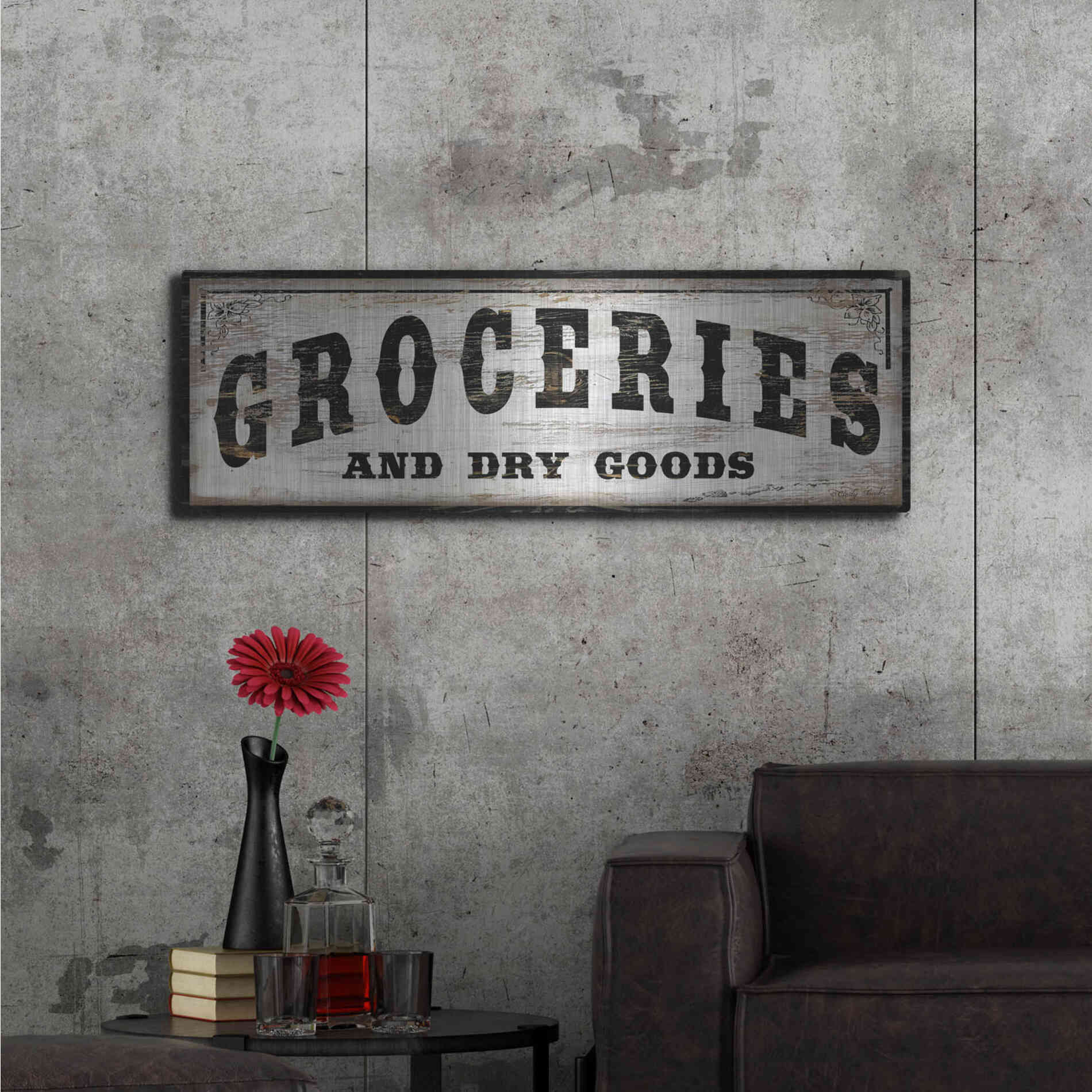 Luxe Metal Art 'Groceries and Dry Goods' by Cindy Jacobs, Metal Wall Art,48x16