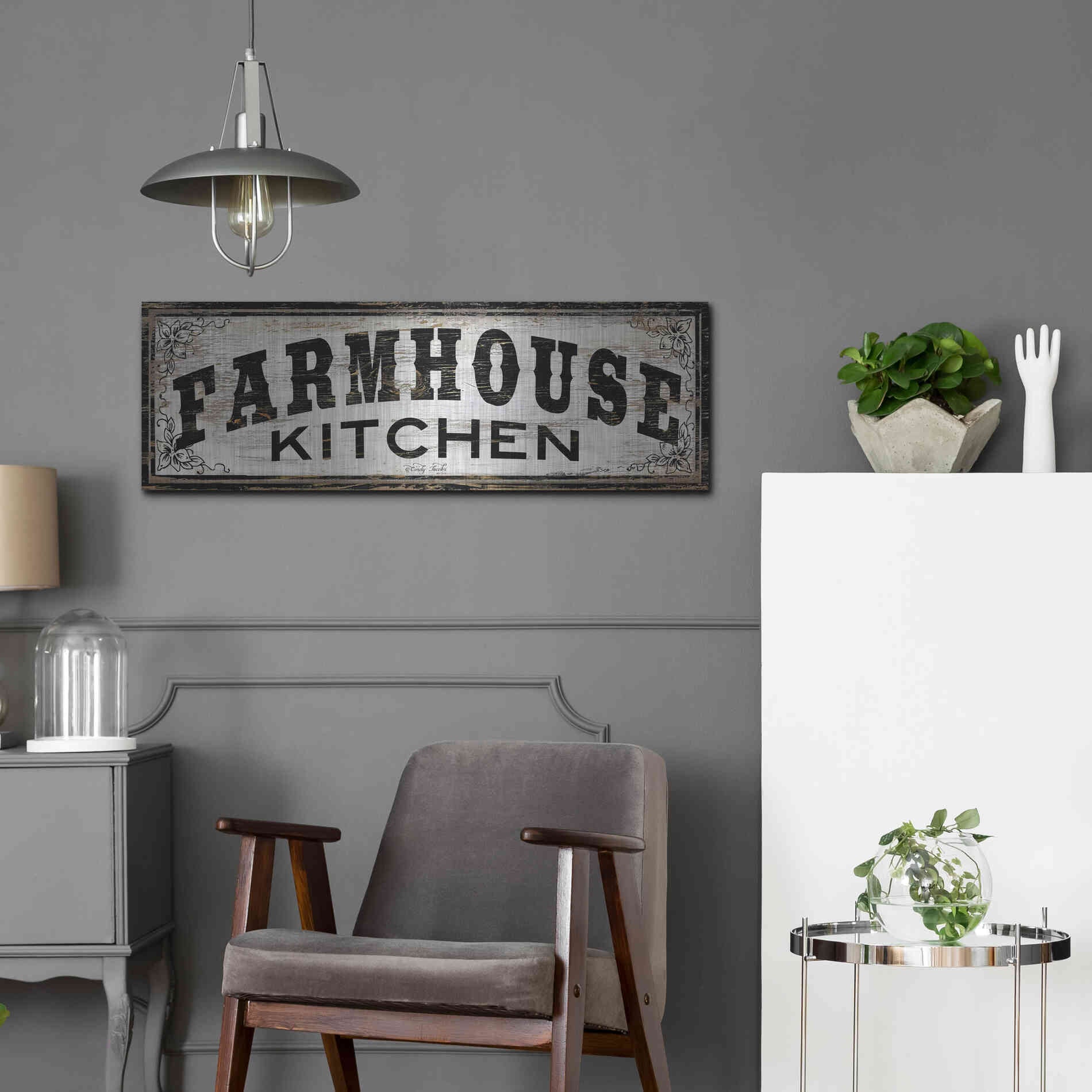 Luxe Metal Art 'Farmhouse Kitchen' by Cindy Jacobs, Metal Wall Art,36x12