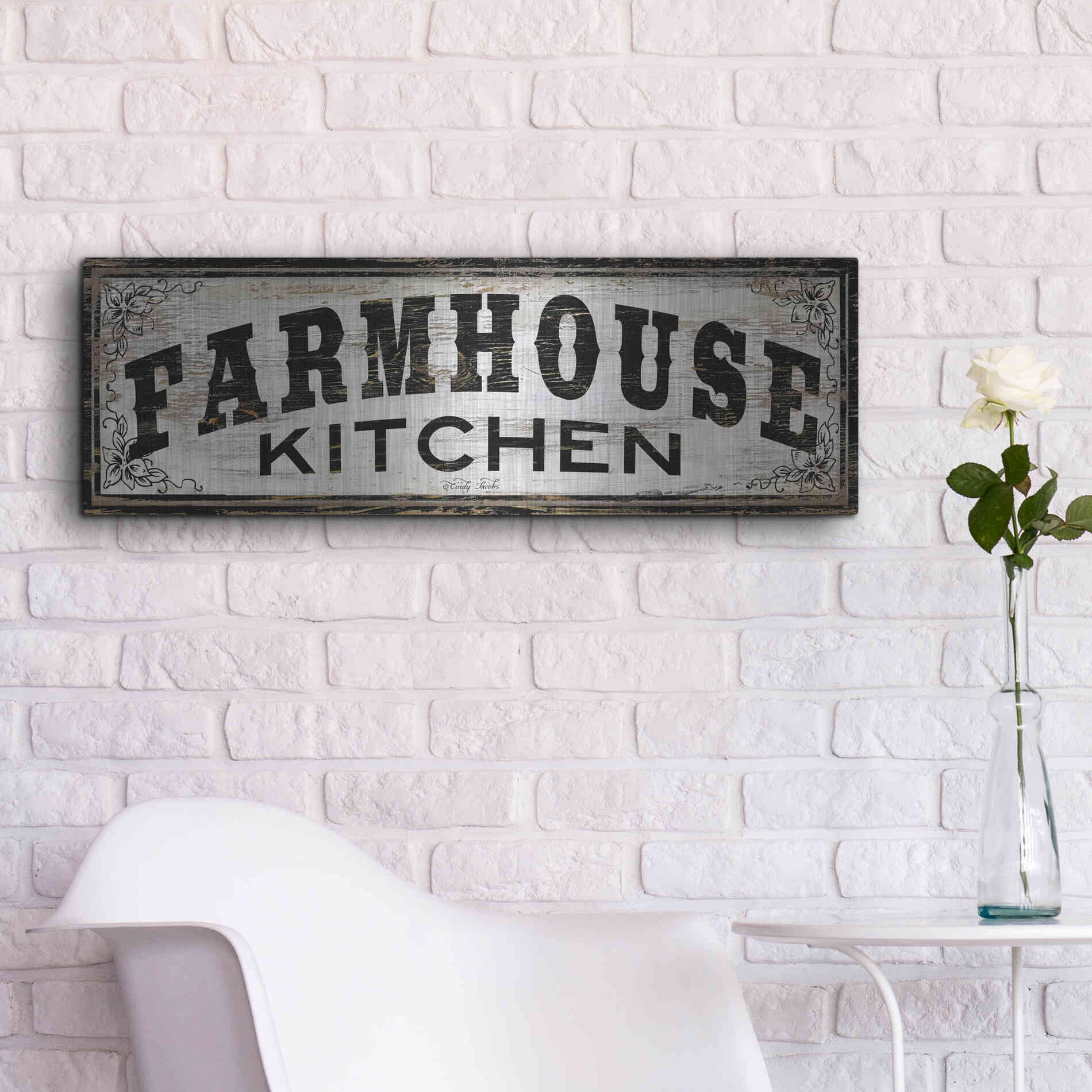 Luxe Metal Art 'Farmhouse Kitchen' by Cindy Jacobs, Metal Wall Art,36x12