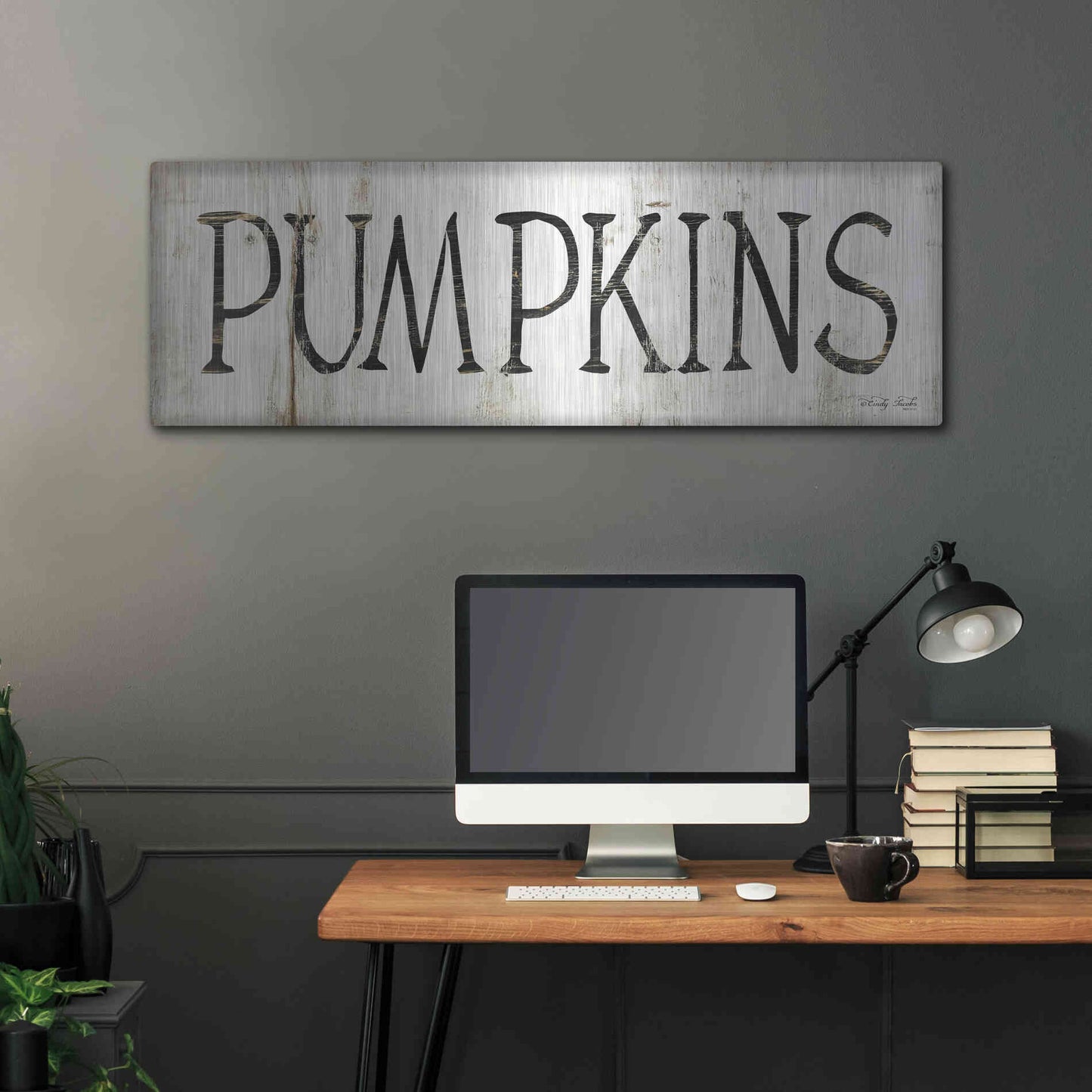 Luxe Metal Art 'Pumpkins' by Cindy Jacobs, Metal Wall Art,48x16