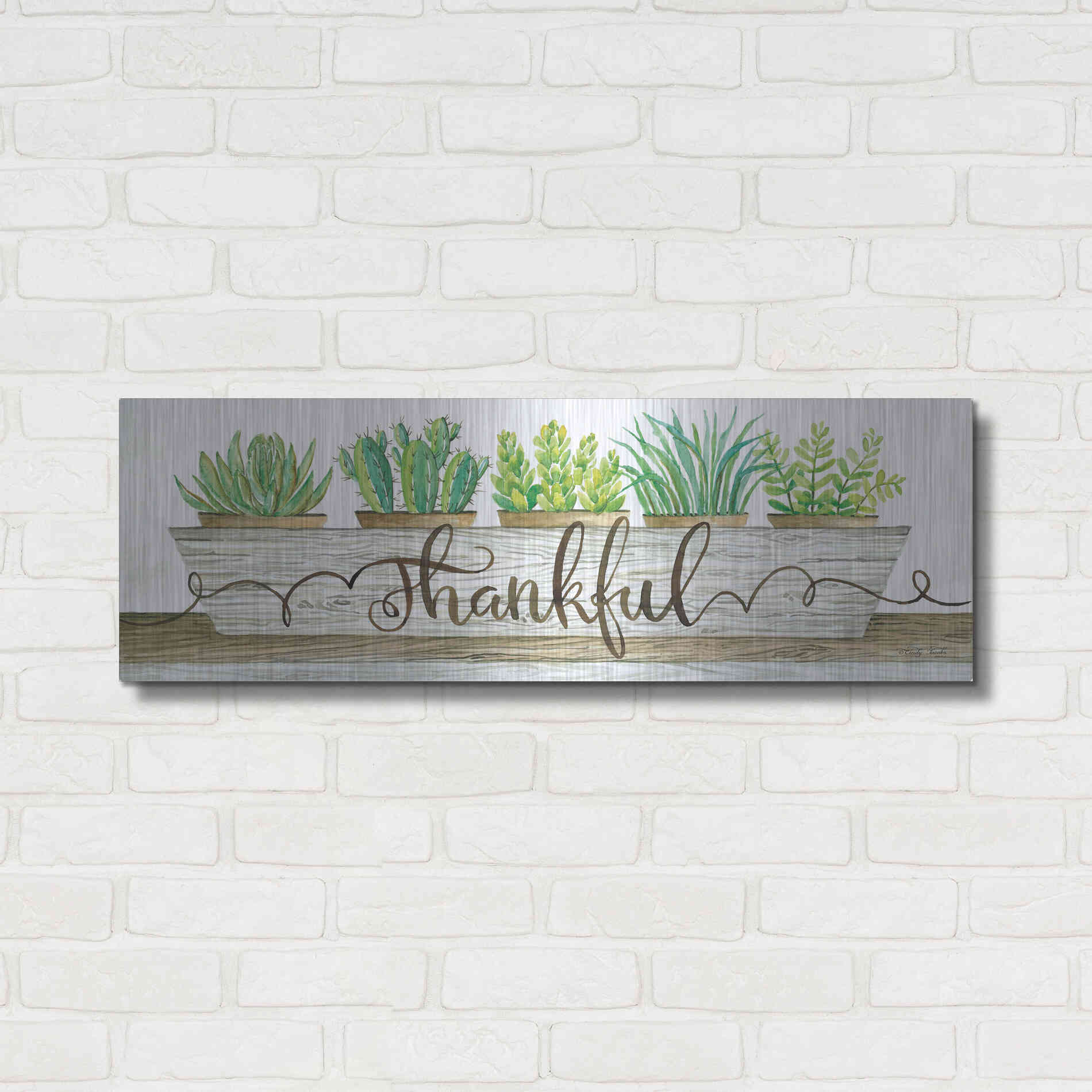 Luxe Metal Art 'Thankful Succulent Pots' by Cindy Jacobs, Metal Wall Art,36x12