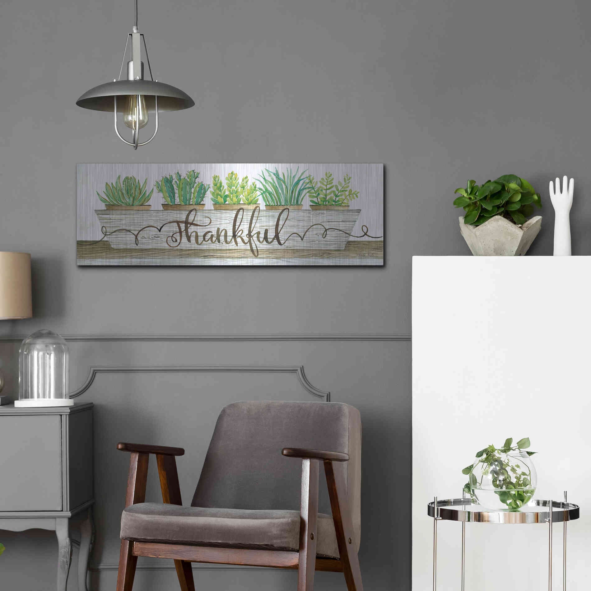 Luxe Metal Art 'Thankful Succulent Pots' by Cindy Jacobs, Metal Wall Art,36x12