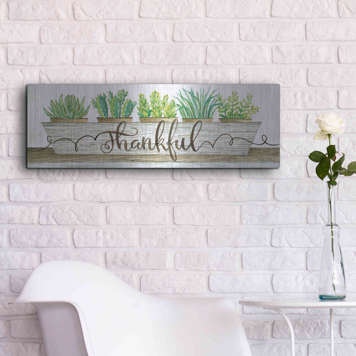 Luxe Metal Art 'Thankful Succulent Pots' by Cindy Jacobs, Metal Wall Art,36x12