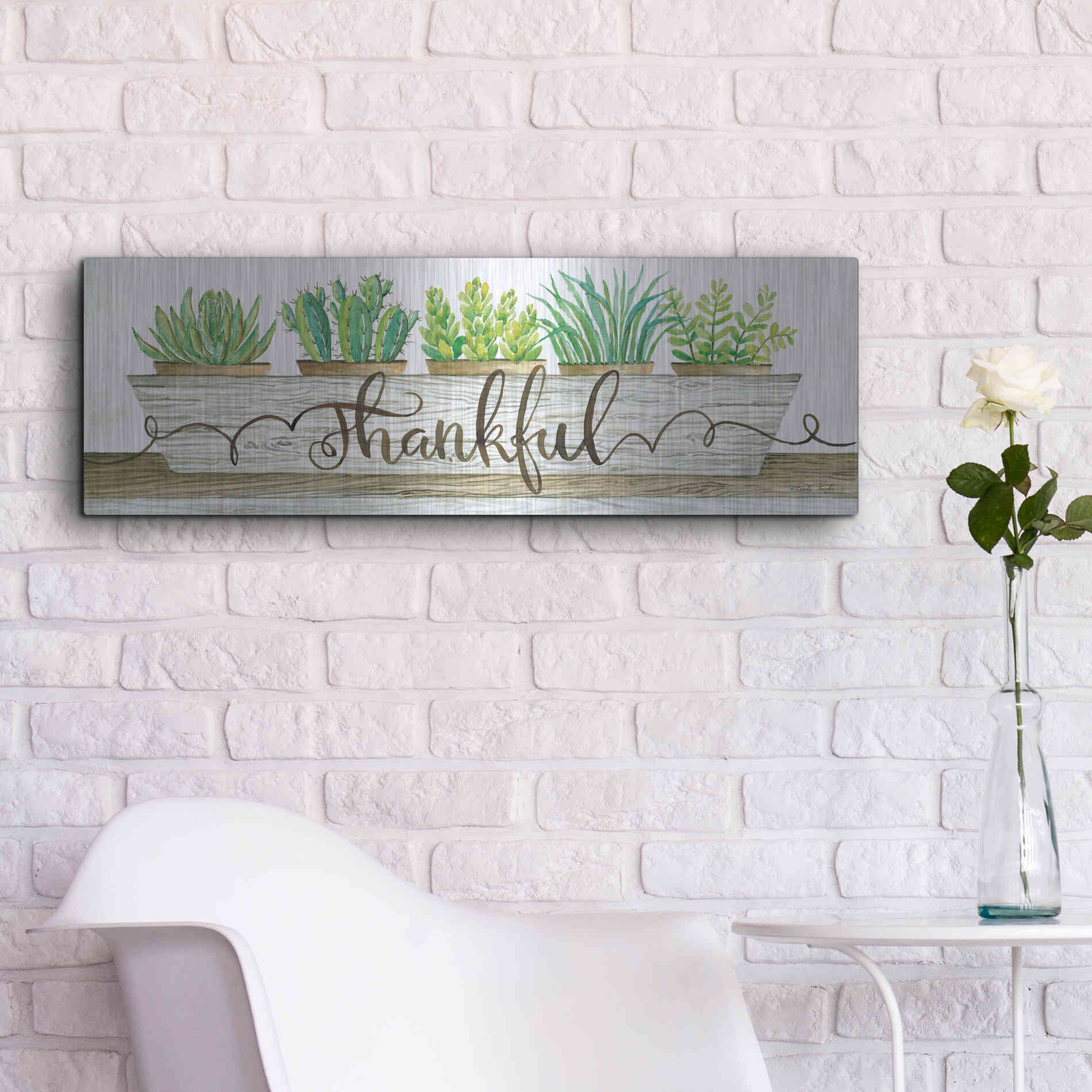 Luxe Metal Art 'Thankful Succulent Pots' by Cindy Jacobs, Metal Wall Art,36x12