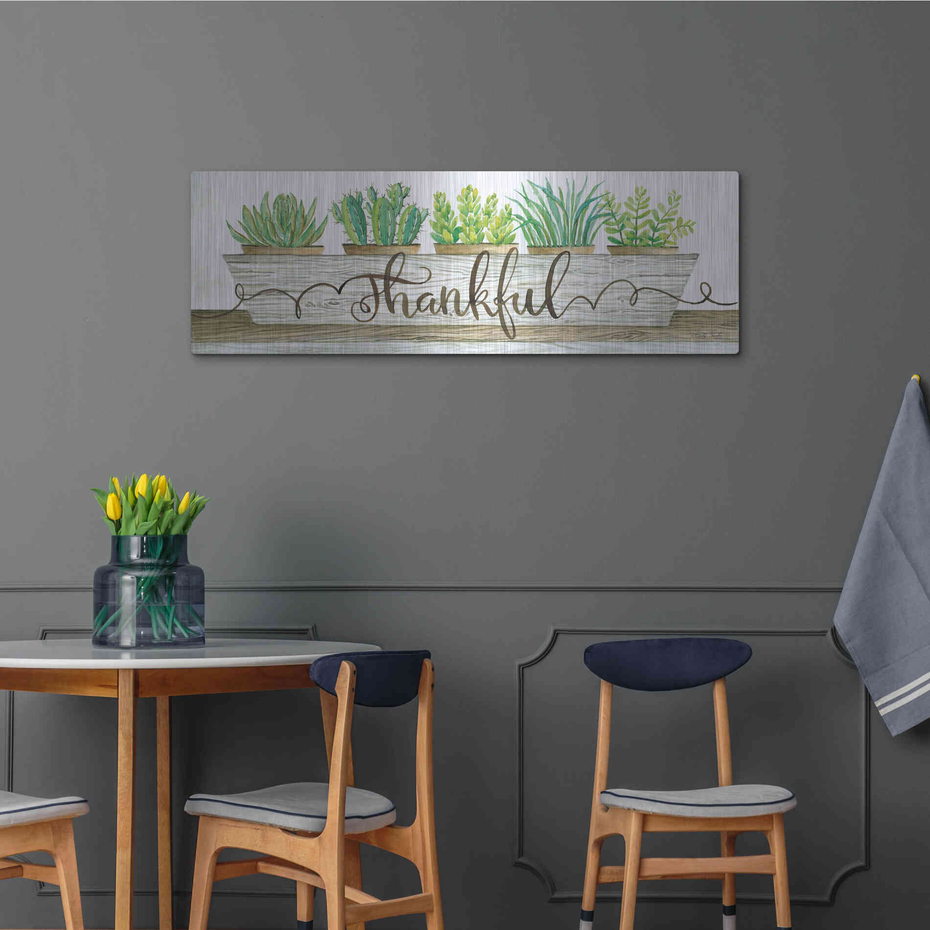 Luxe Metal Art 'Thankful Succulent Pots' by Cindy Jacobs, Metal Wall Art,48x16