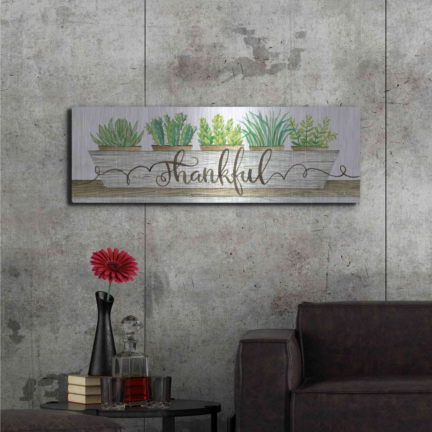 Luxe Metal Art 'Thankful Succulent Pots' by Cindy Jacobs, Metal Wall Art,48x16