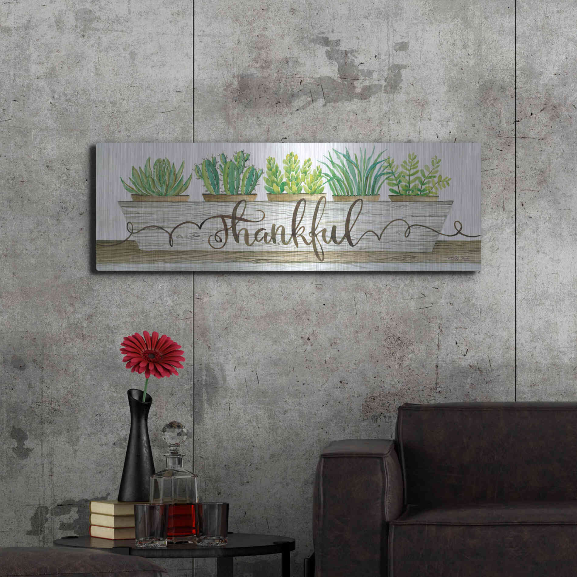 Luxe Metal Art 'Thankful Succulent Pots' by Cindy Jacobs, Metal Wall Art,48x16