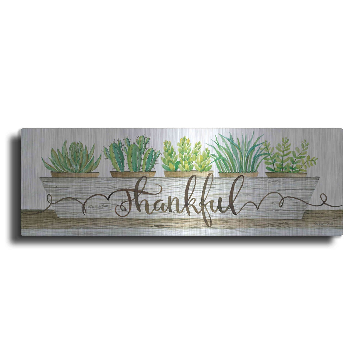 Luxe Metal Art 'Thankful Succulent Pots' by Cindy Jacobs, Metal Wall Art