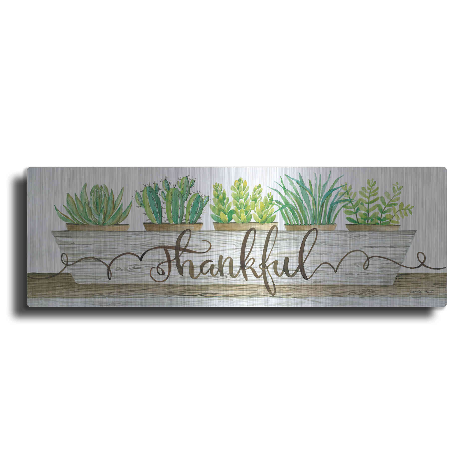 Luxe Metal Art 'Thankful Succulent Pots' by Cindy Jacobs, Metal Wall Art