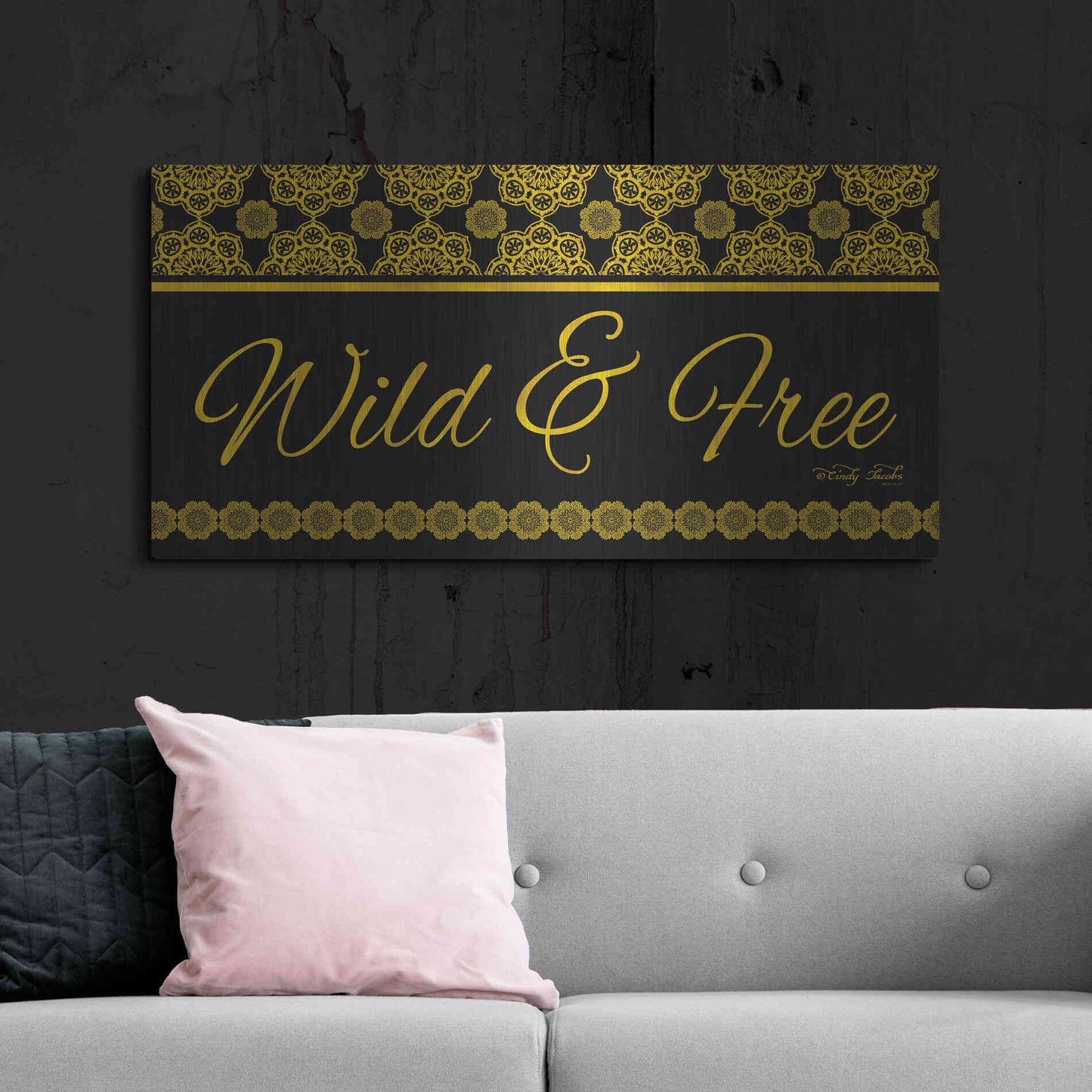 Luxe Metal Art 'Wild and Free Mandals' by Cindy Jacobs, Metal Wall Art,48x24