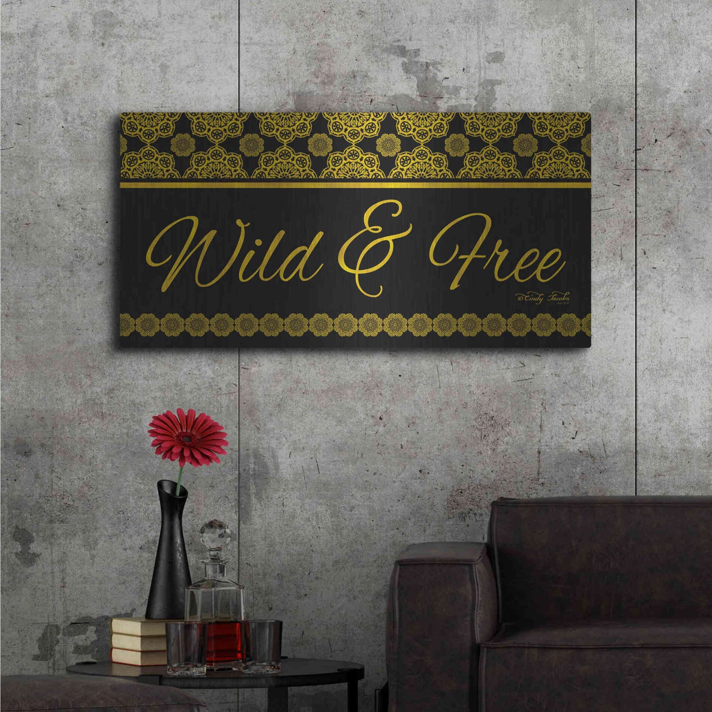 Luxe Metal Art 'Wild and Free Mandals' by Cindy Jacobs, Metal Wall Art,48x24