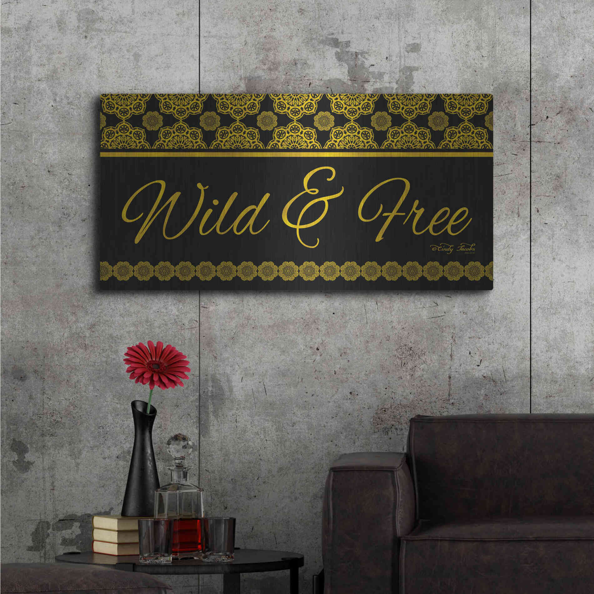 Luxe Metal Art 'Wild and Free Mandals' by Cindy Jacobs, Metal Wall Art,48x24