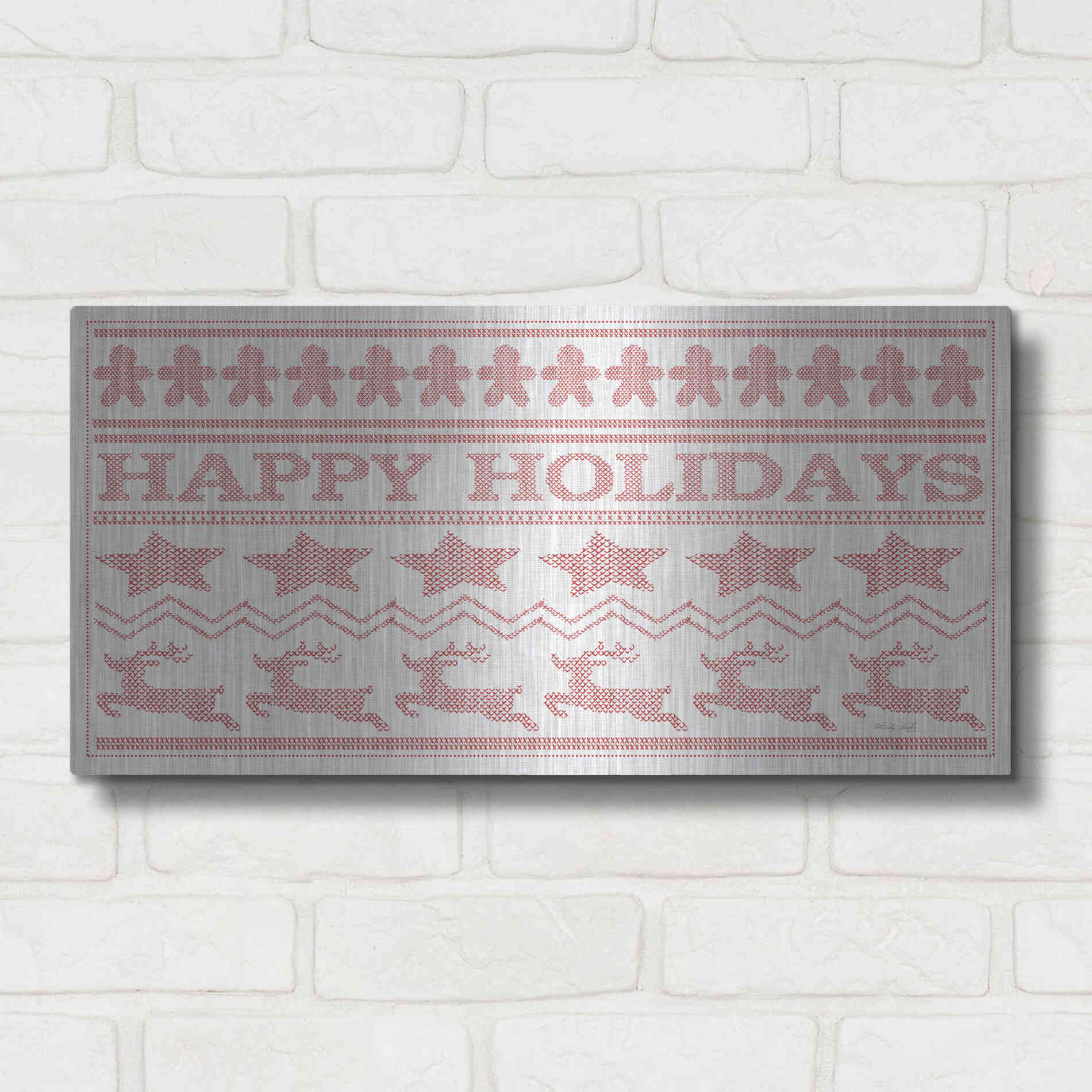 Luxe Metal Art 'Happy Holidays Stitchery' by Cindy Jacobs, Metal Wall Art,24x12