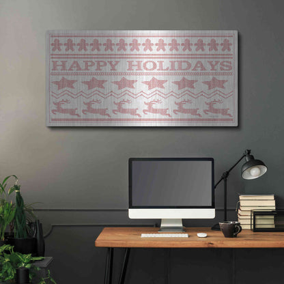 Luxe Metal Art 'Happy Holidays Stitchery' by Cindy Jacobs, Metal Wall Art,48x24