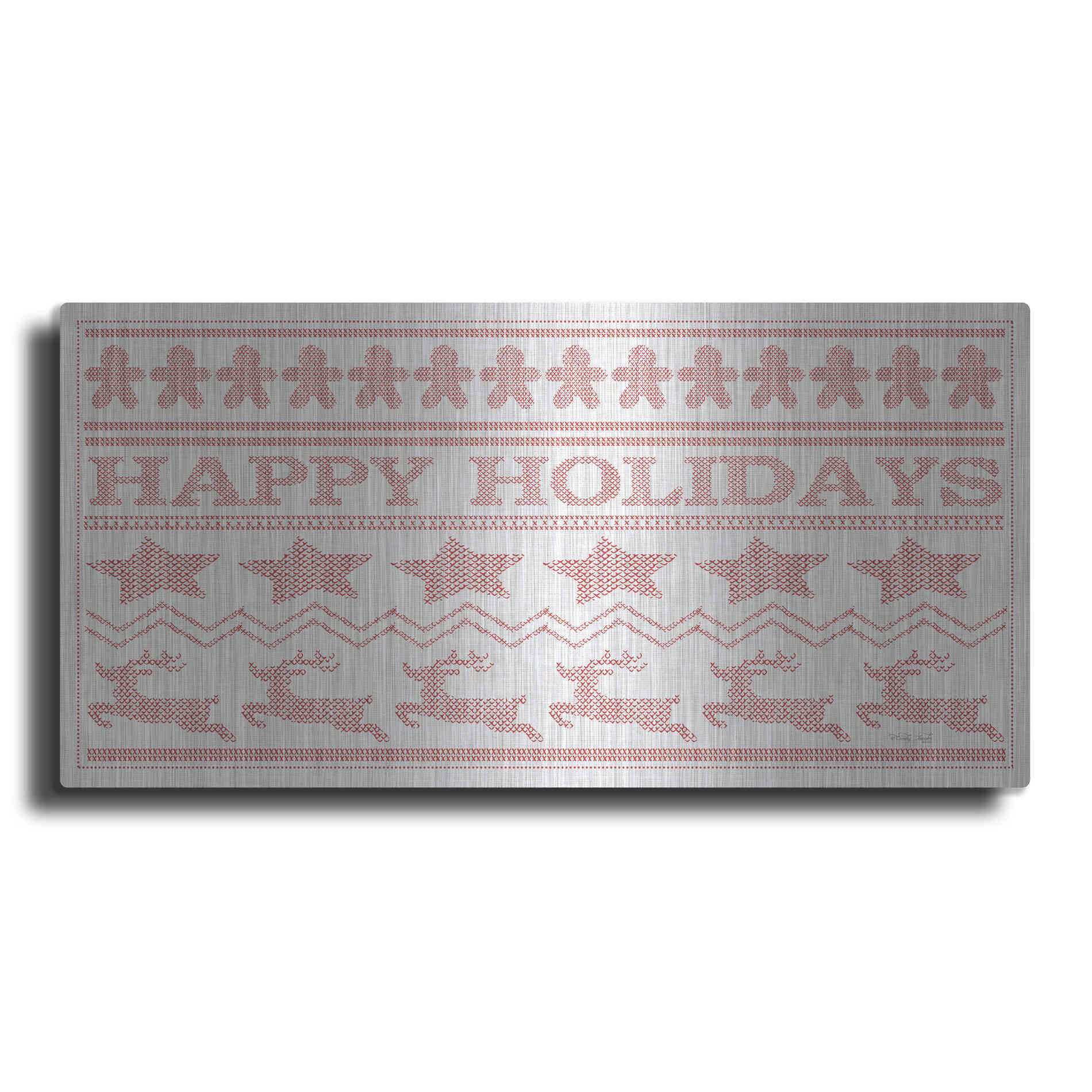 Luxe Metal Art 'Happy Holidays Stitchery' by Cindy Jacobs, Metal Wall Art