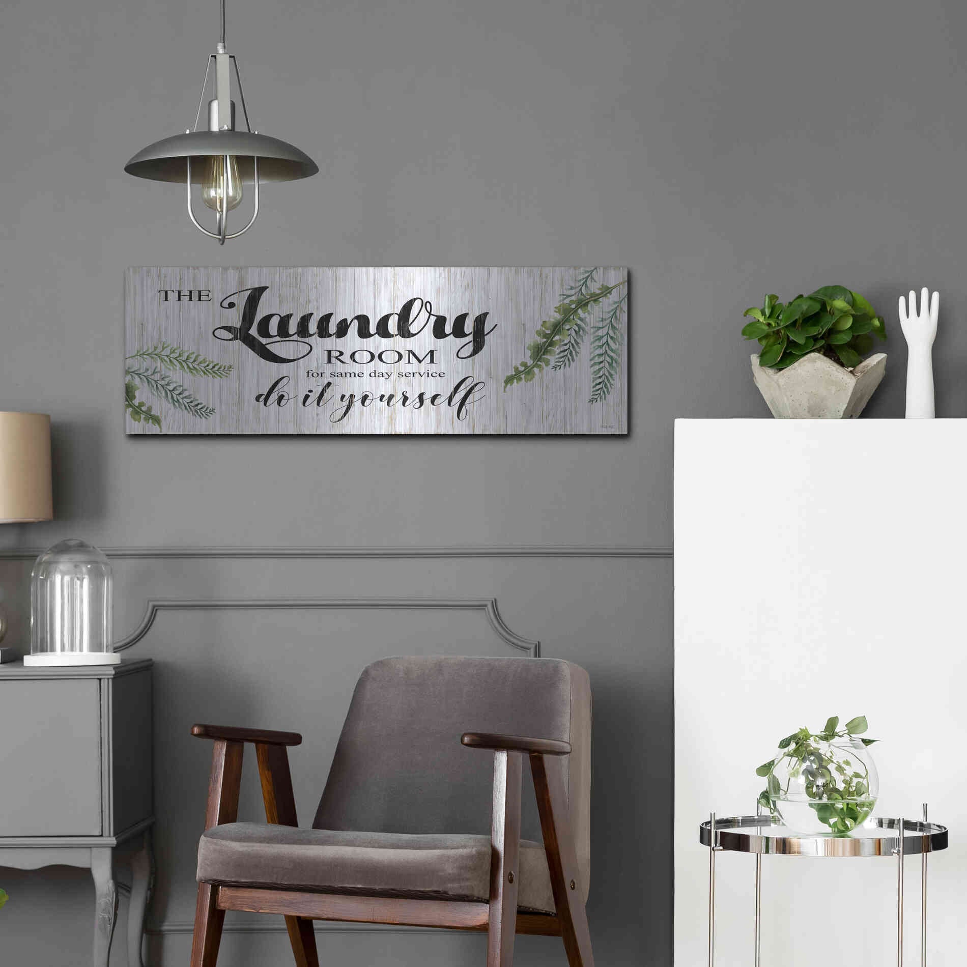 Luxe Metal Art 'The Laundry Room' by Cindy Jacobs, Metal Wall Art,36x12