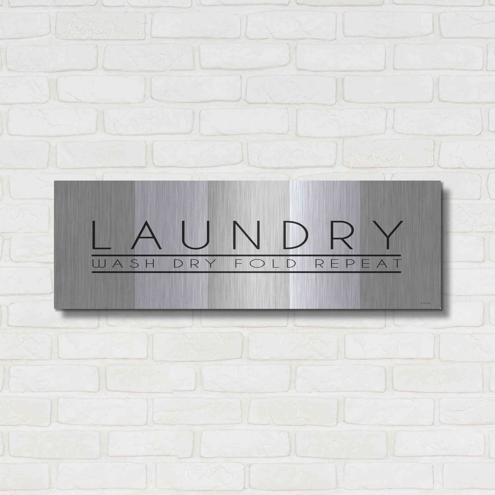 Luxe Metal Art 'Laundry - Wash, Dry, Fold, Repeat 1' by Cindy Jacobs, Metal Wall Art,36x12