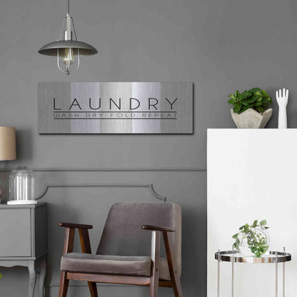 Luxe Metal Art 'Laundry - Wash, Dry, Fold, Repeat 1' by Cindy Jacobs, Metal Wall Art,36x12