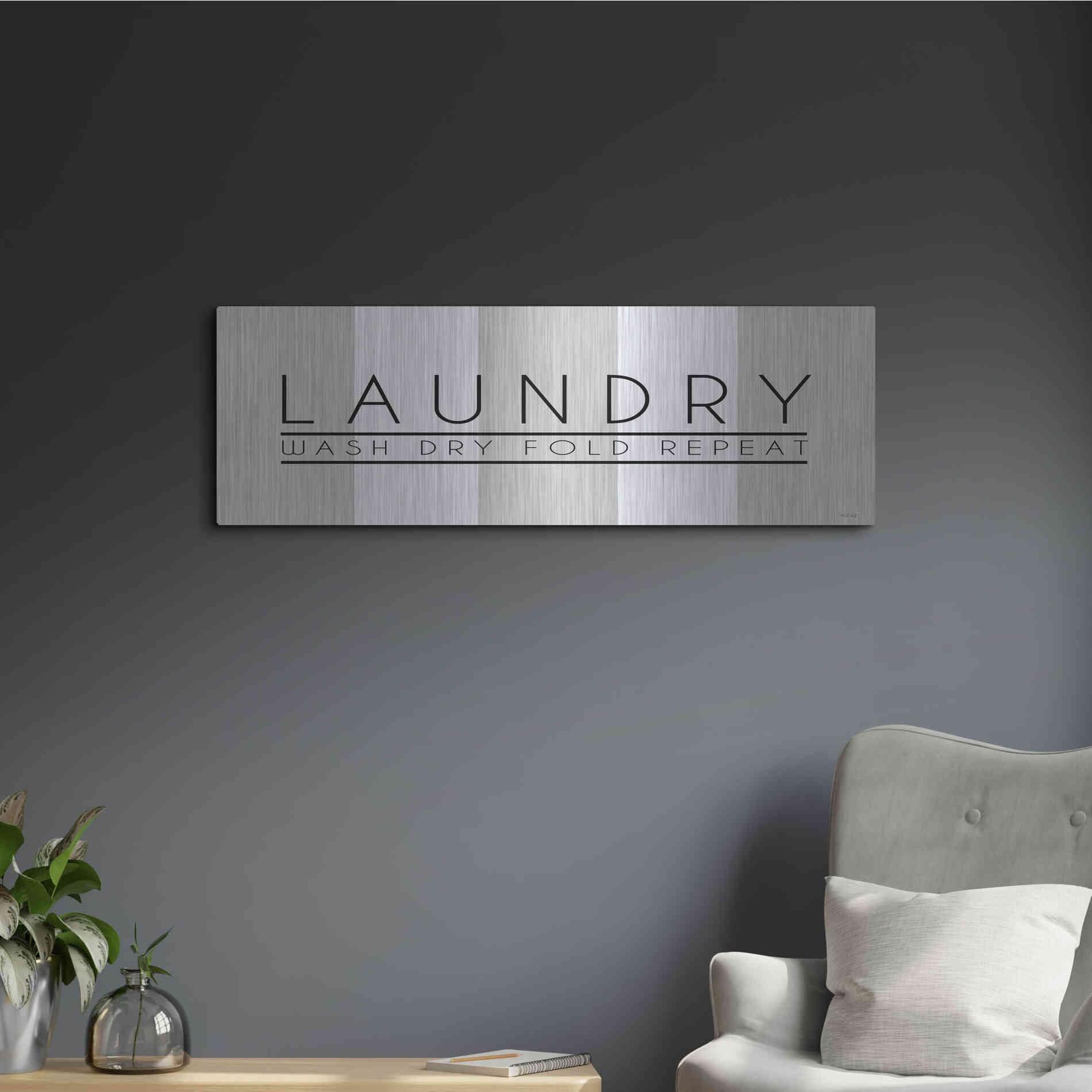 Luxe Metal Art 'Laundry - Wash, Dry, Fold, Repeat 1' by Cindy Jacobs, Metal Wall Art,36x12