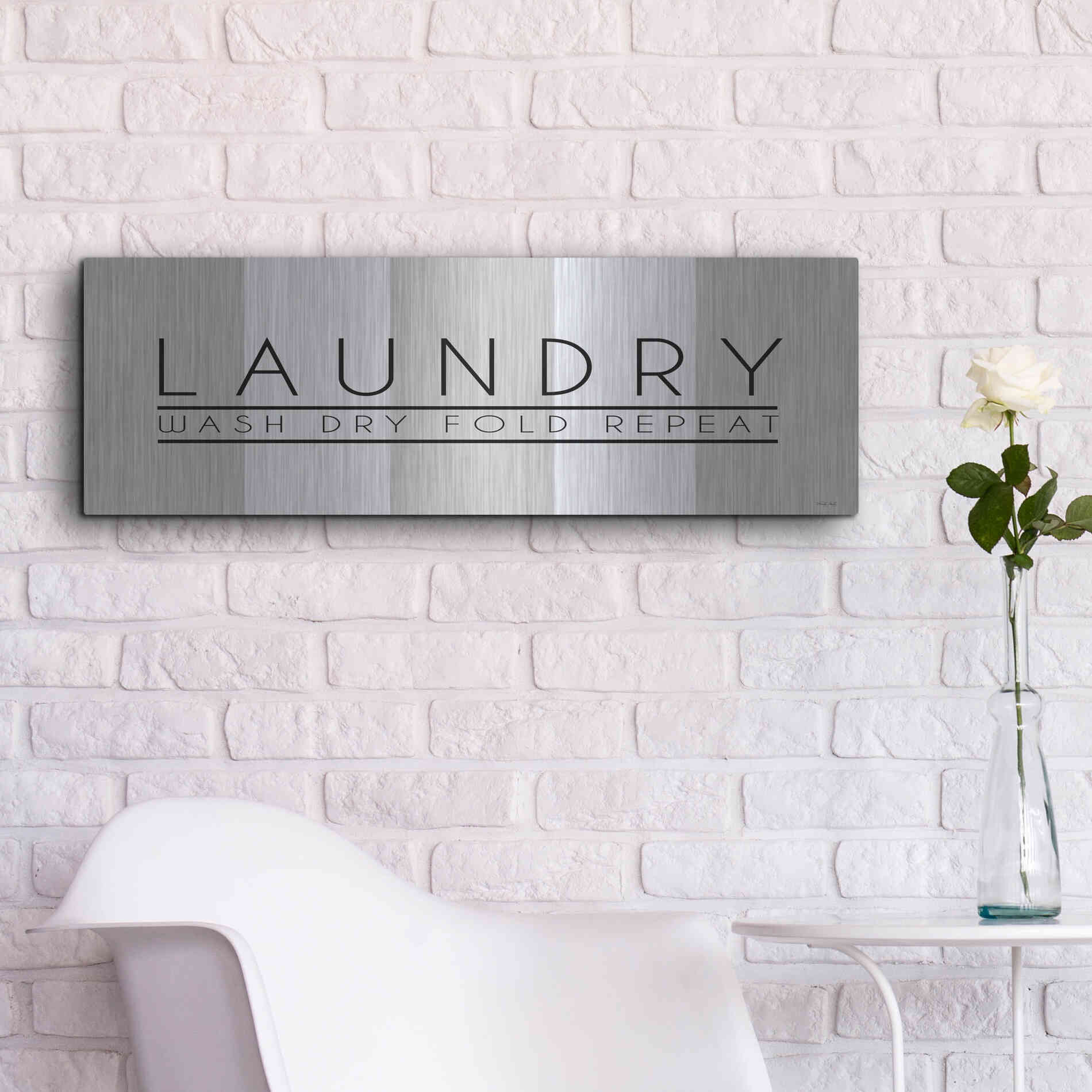 Luxe Metal Art 'Laundry - Wash, Dry, Fold, Repeat 1' by Cindy Jacobs, Metal Wall Art,36x12