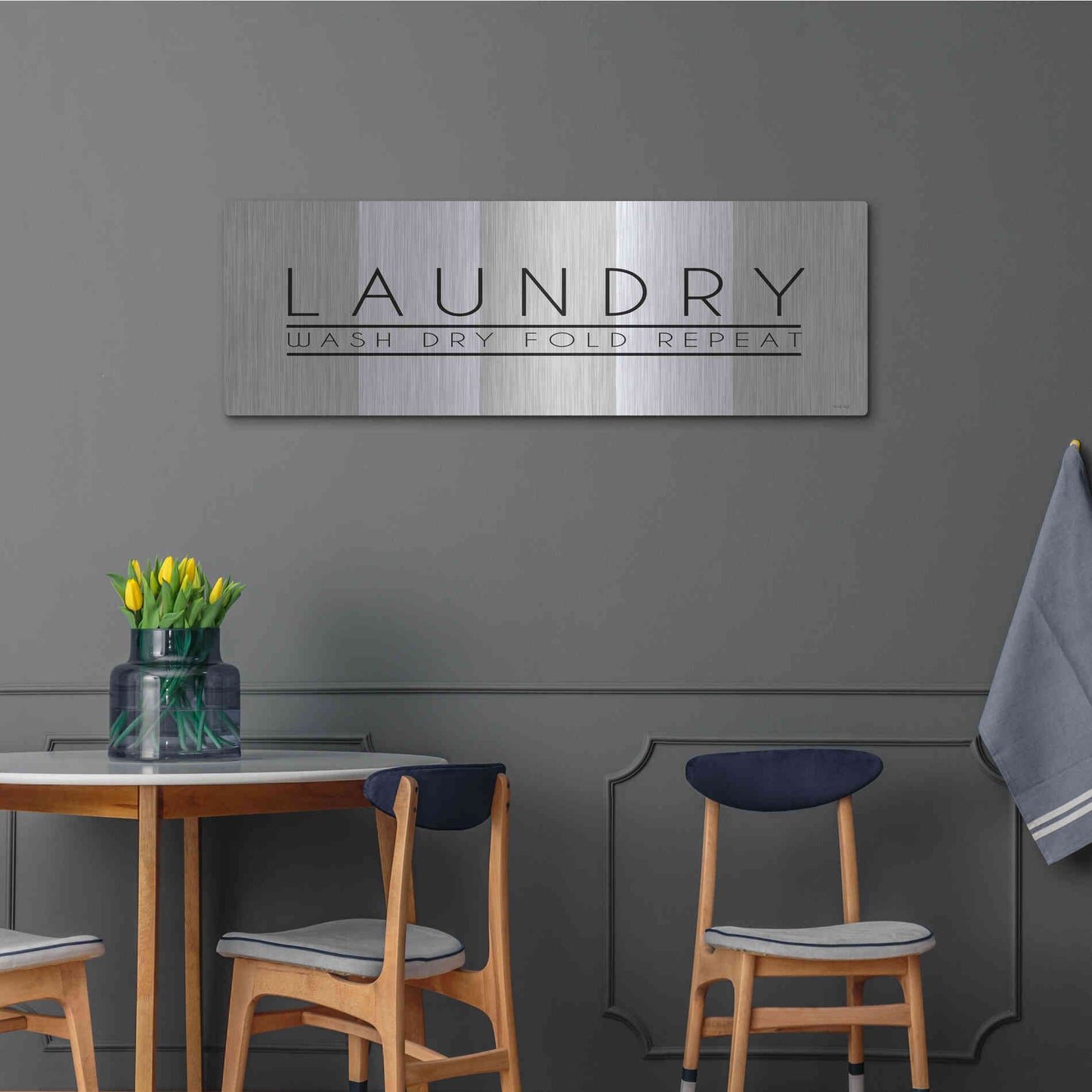 Luxe Metal Art 'Laundry - Wash, Dry, Fold, Repeat 1' by Cindy Jacobs, Metal Wall Art,48x16