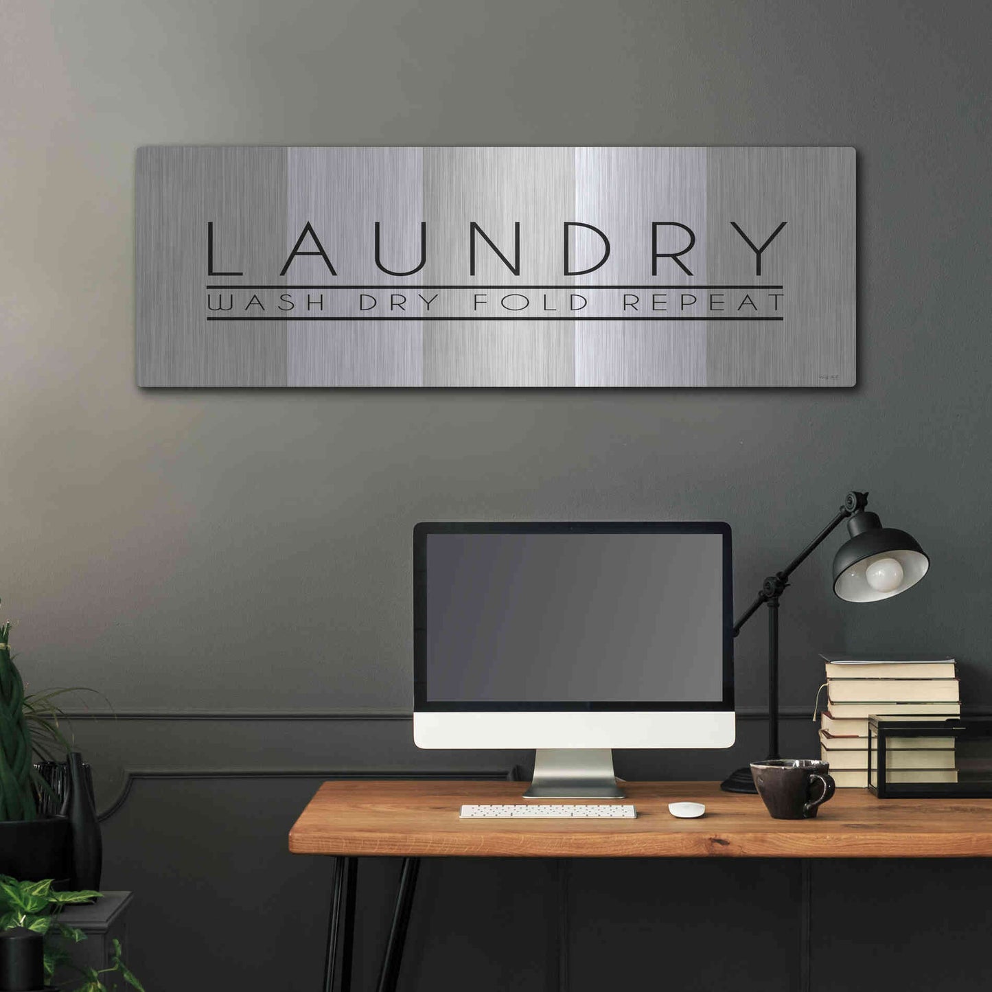 Luxe Metal Art 'Laundry - Wash, Dry, Fold, Repeat 1' by Cindy Jacobs, Metal Wall Art,48x16