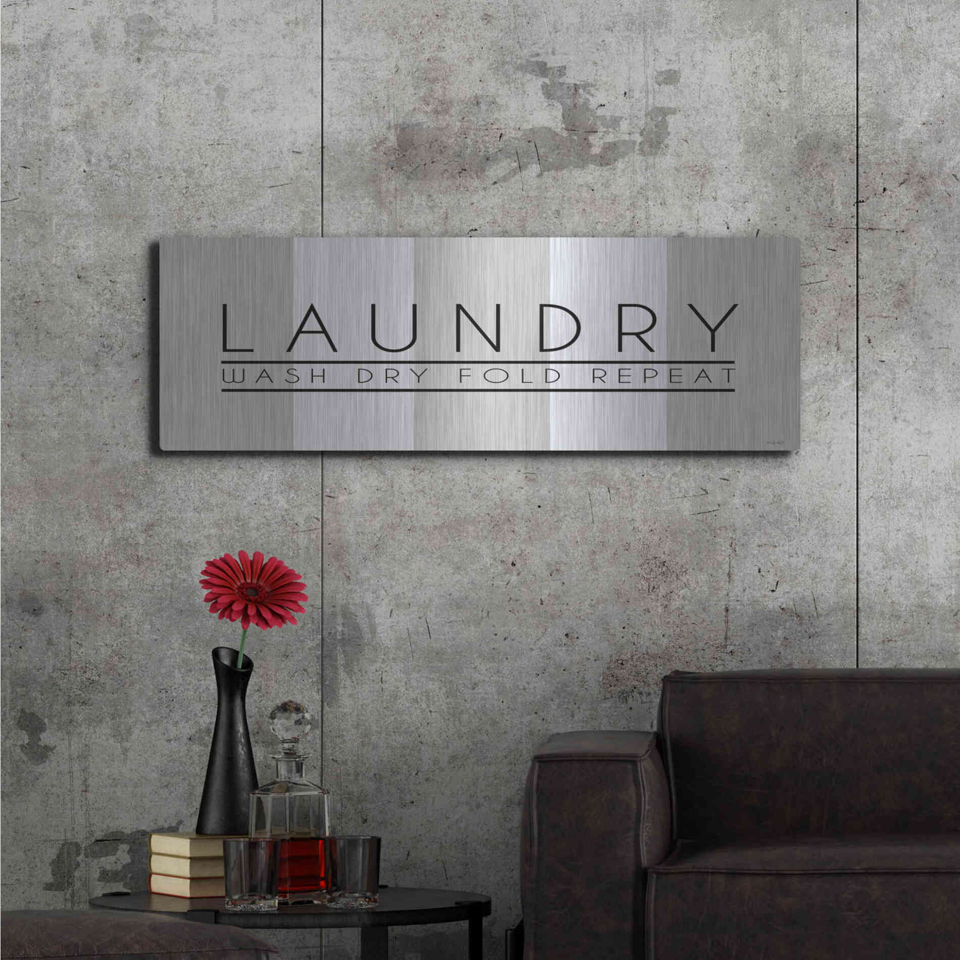 Luxe Metal Art 'Laundry - Wash, Dry, Fold, Repeat 1' by Cindy Jacobs, Metal Wall Art,48x16