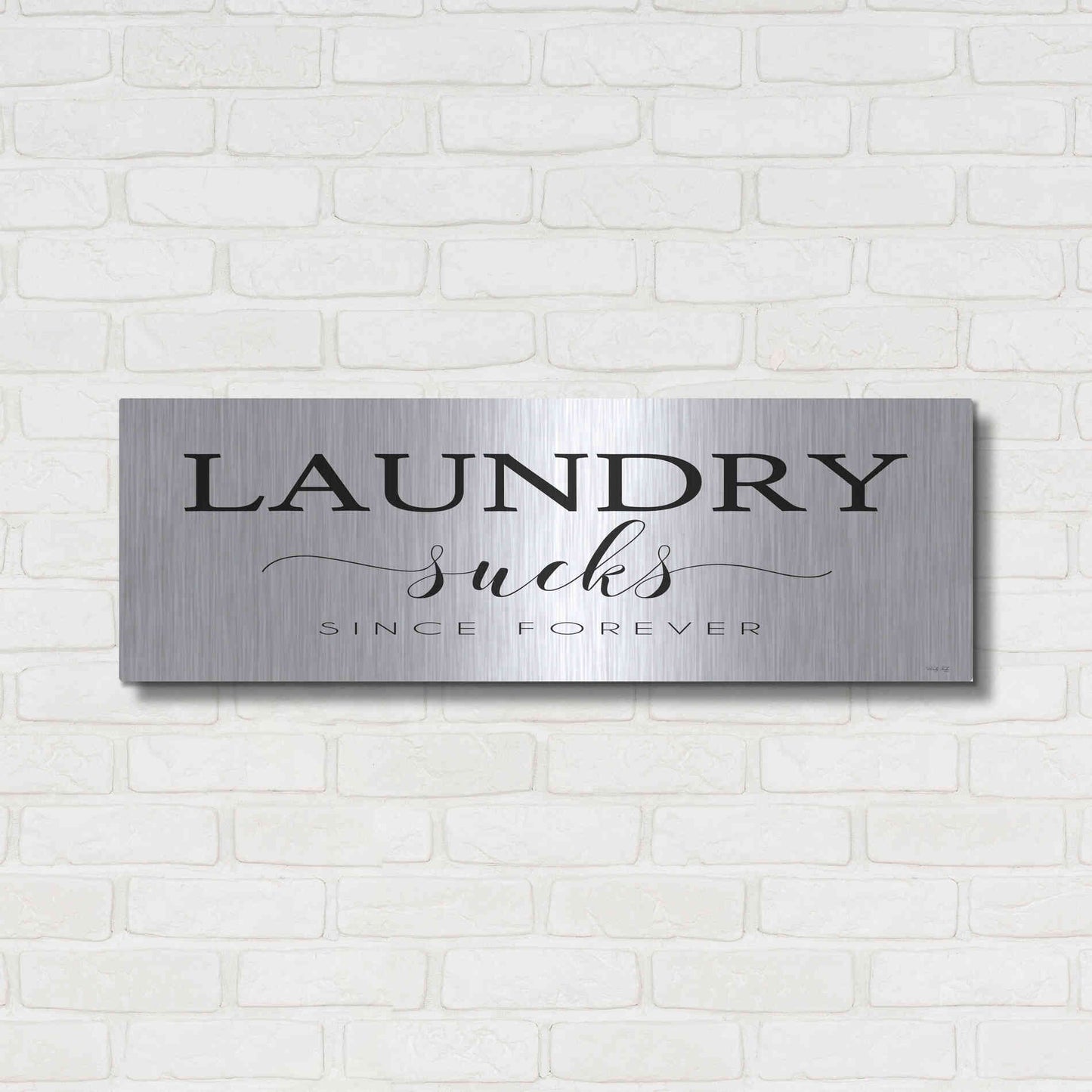 Luxe Metal Art 'Laundry Sucks' by Cindy Jacobs, Metal Wall Art,36x12