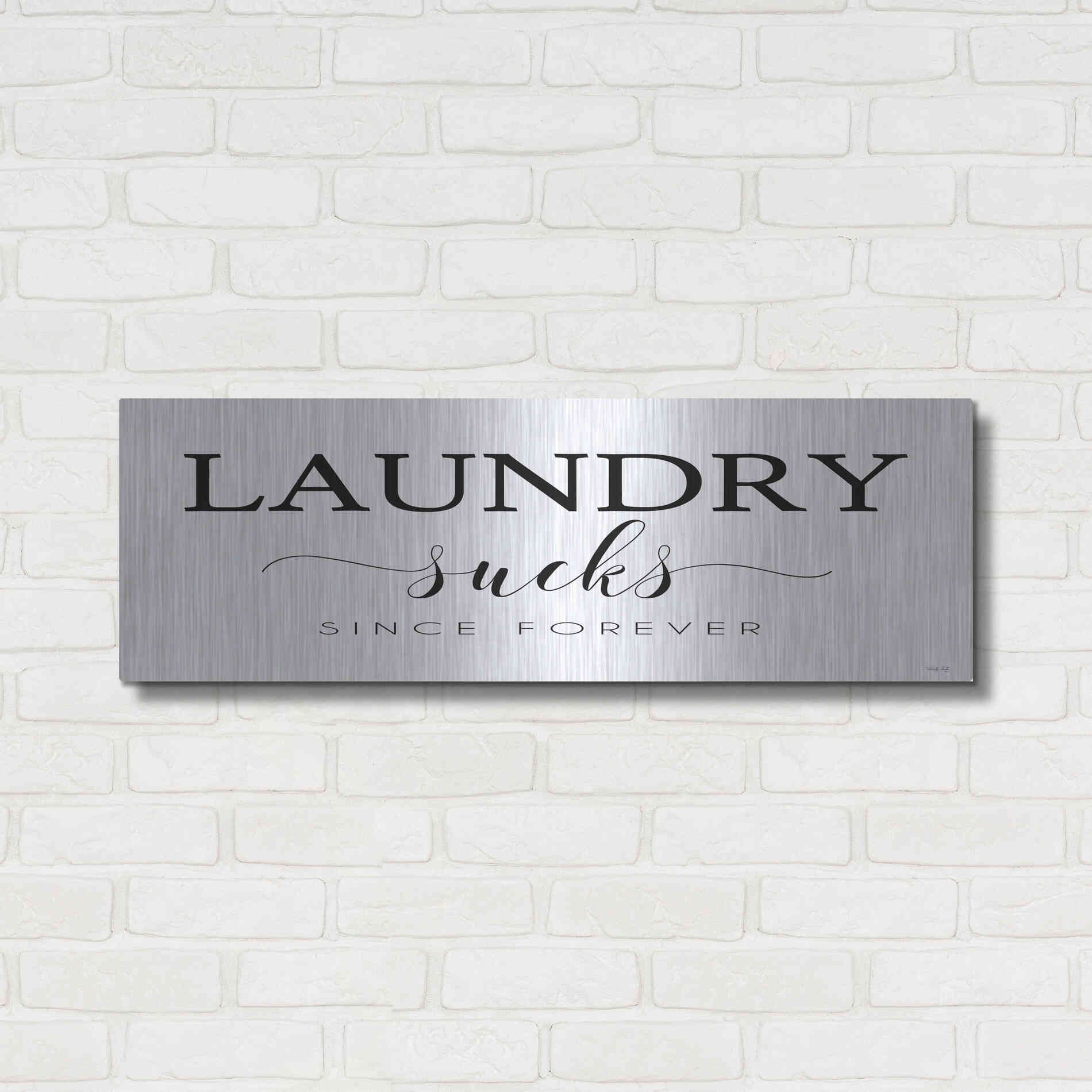 Luxe Metal Art 'Laundry Sucks' by Cindy Jacobs, Metal Wall Art,36x12