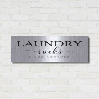 Luxe Metal Art 'Laundry Sucks' by Cindy Jacobs, Metal Wall Art,36x12