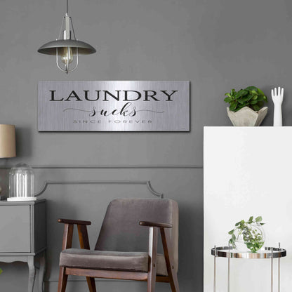 Luxe Metal Art 'Laundry Sucks' by Cindy Jacobs, Metal Wall Art,36x12