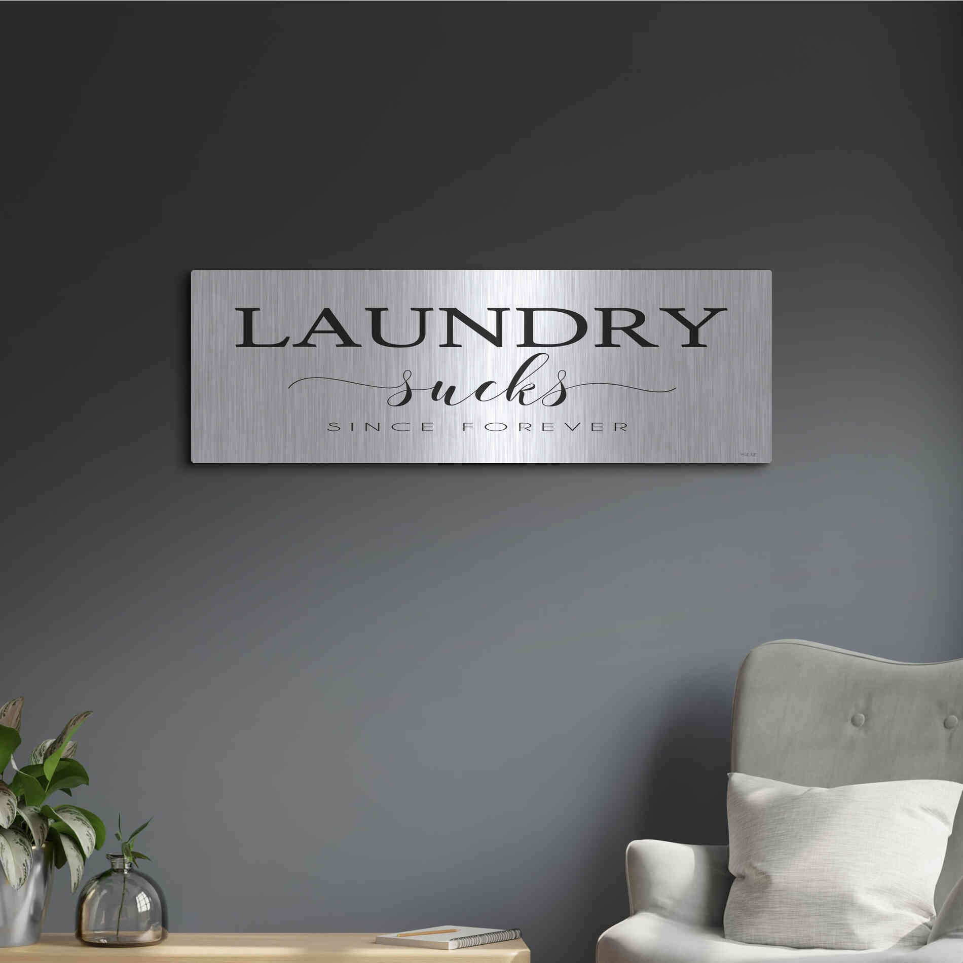 Luxe Metal Art 'Laundry Sucks' by Cindy Jacobs, Metal Wall Art,36x12