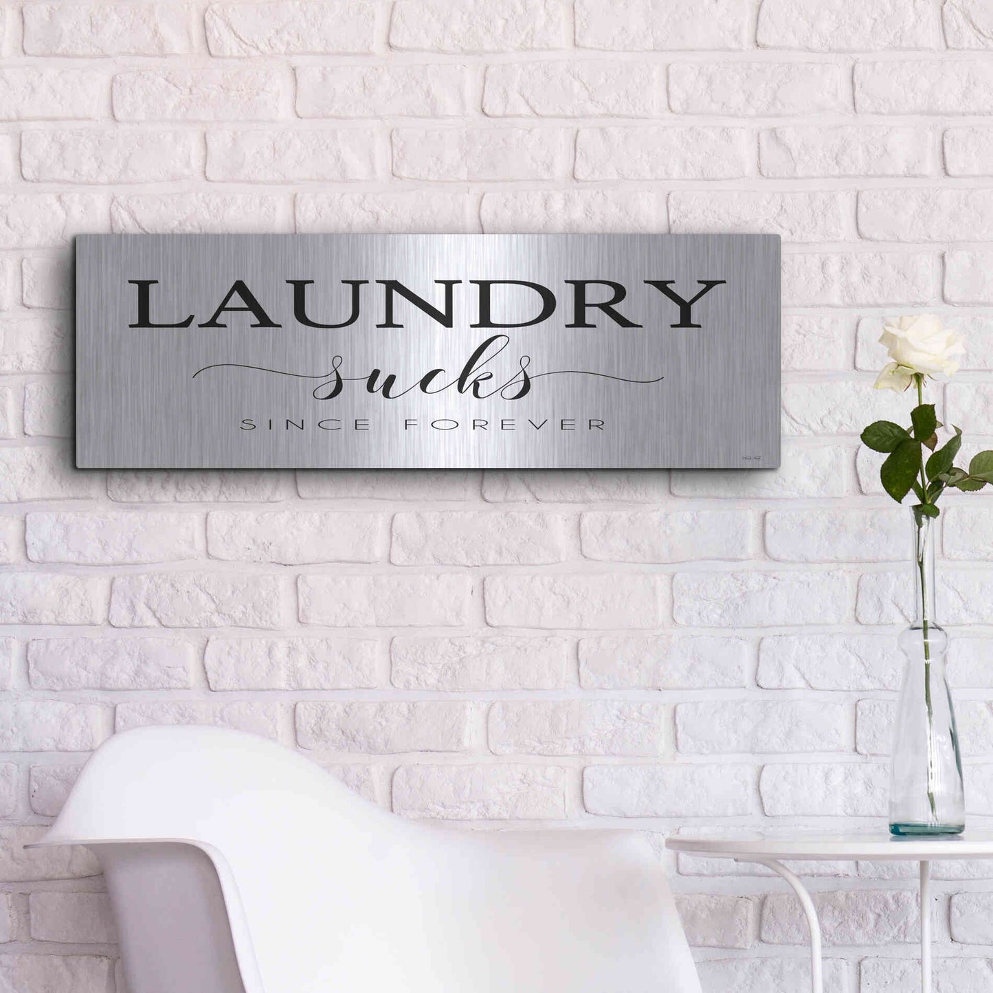 Luxe Metal Art 'Laundry Sucks' by Cindy Jacobs, Metal Wall Art,36x12