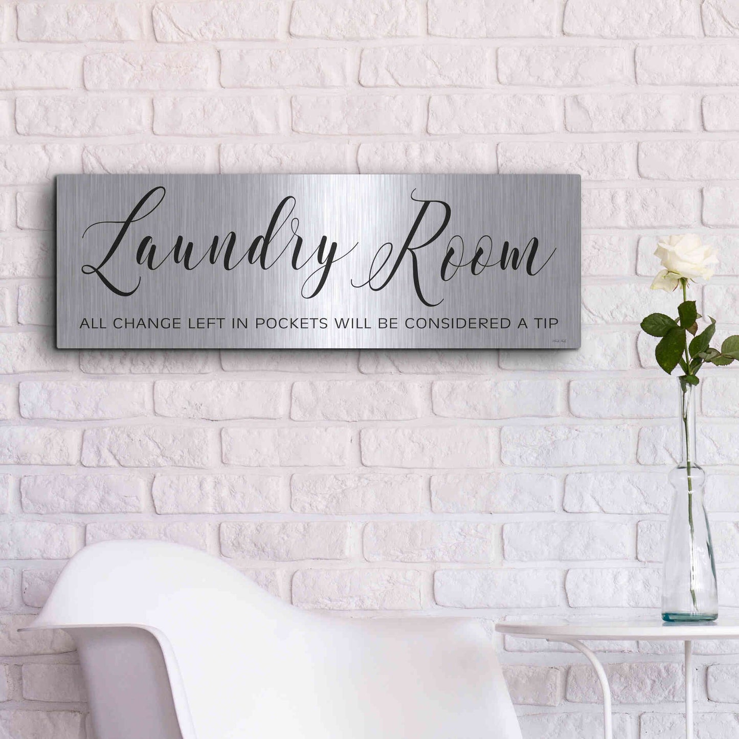 Luxe Metal Art 'Laundry Room' by Cindy Jacobs, Metal Wall Art,36x12