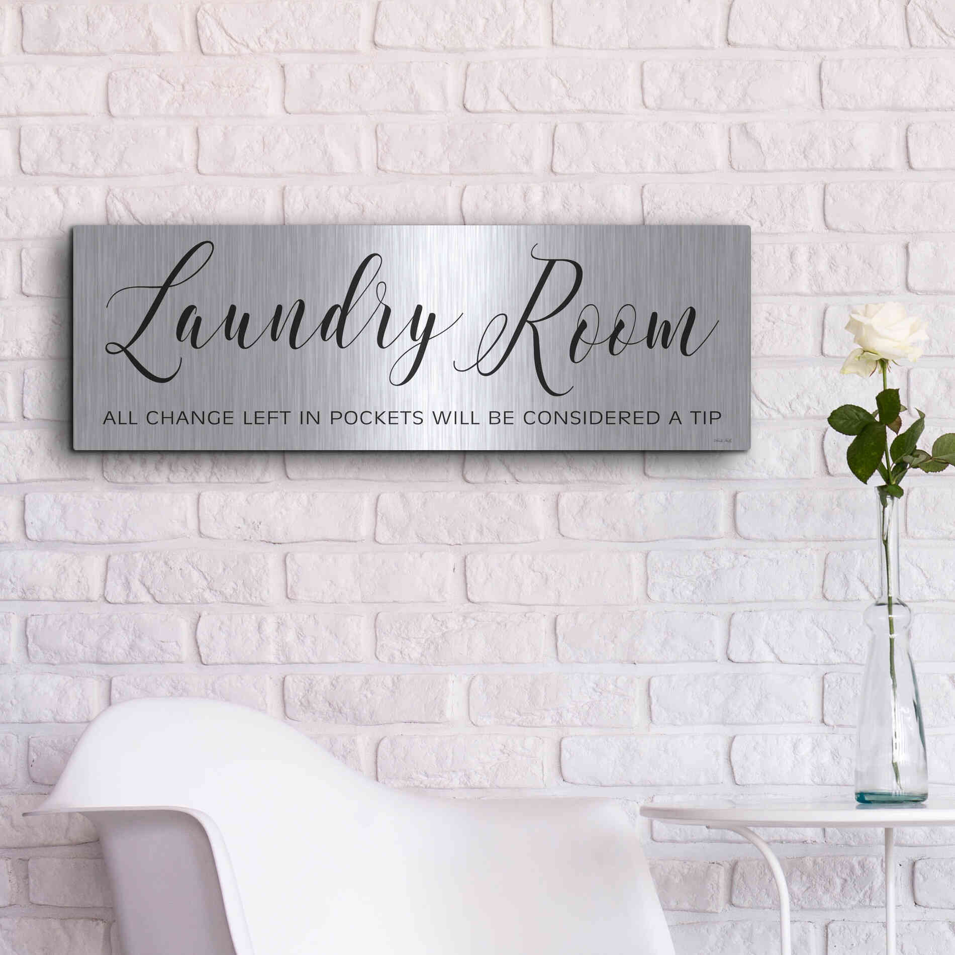 Luxe Metal Art 'Laundry Room' by Cindy Jacobs, Metal Wall Art,36x12