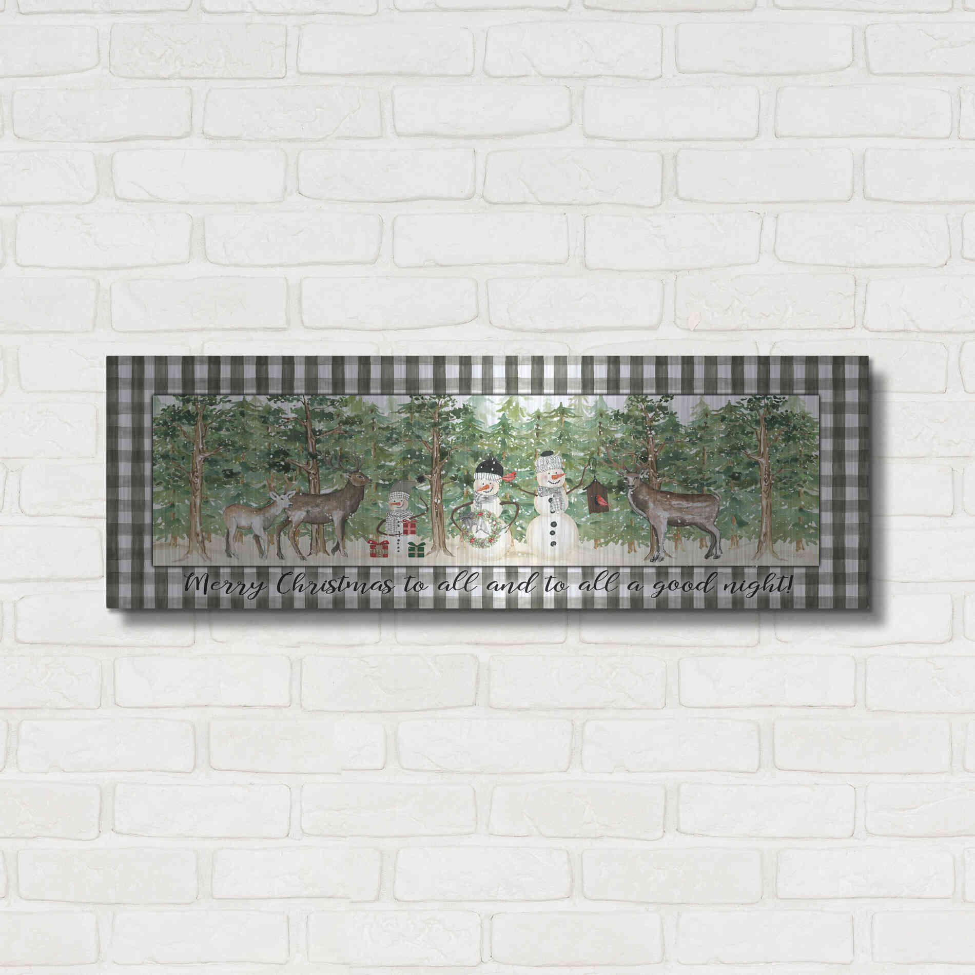 Luxe Metal Art 'Merry Christmas to All on Plaid' by Cindy Jacobs, Metal Wall Art,36x12