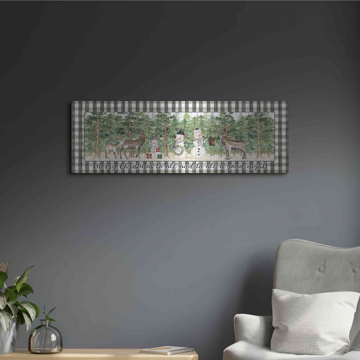Luxe Metal Art 'Merry Christmas to All on Plaid' by Cindy Jacobs, Metal Wall Art,36x12
