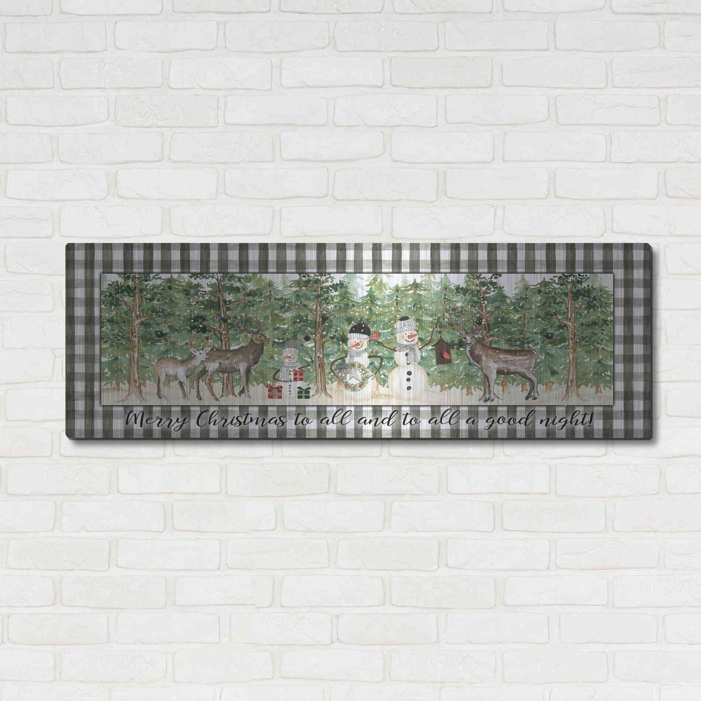 Luxe Metal Art 'Merry Christmas to All on Plaid' by Cindy Jacobs, Metal Wall Art,48x16