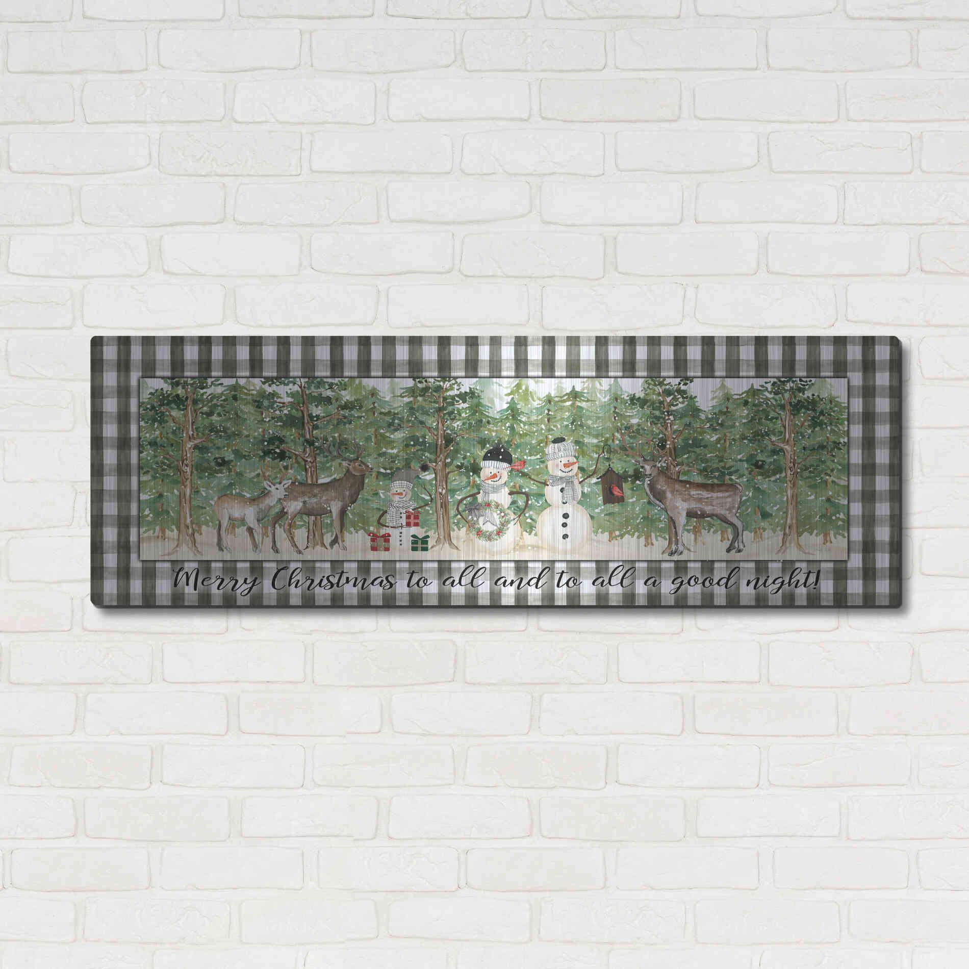 Luxe Metal Art 'Merry Christmas to All on Plaid' by Cindy Jacobs, Metal Wall Art,48x16