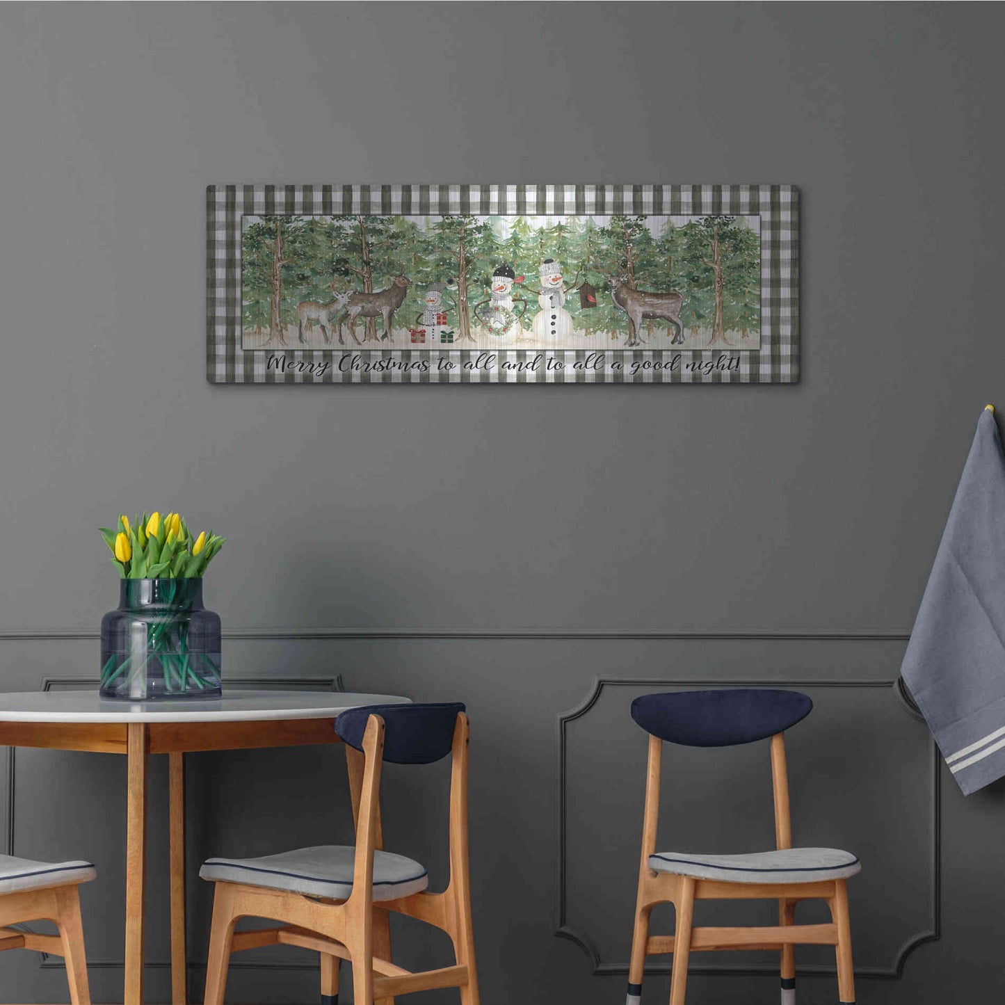 Luxe Metal Art 'Merry Christmas to All on Plaid' by Cindy Jacobs, Metal Wall Art,48x16