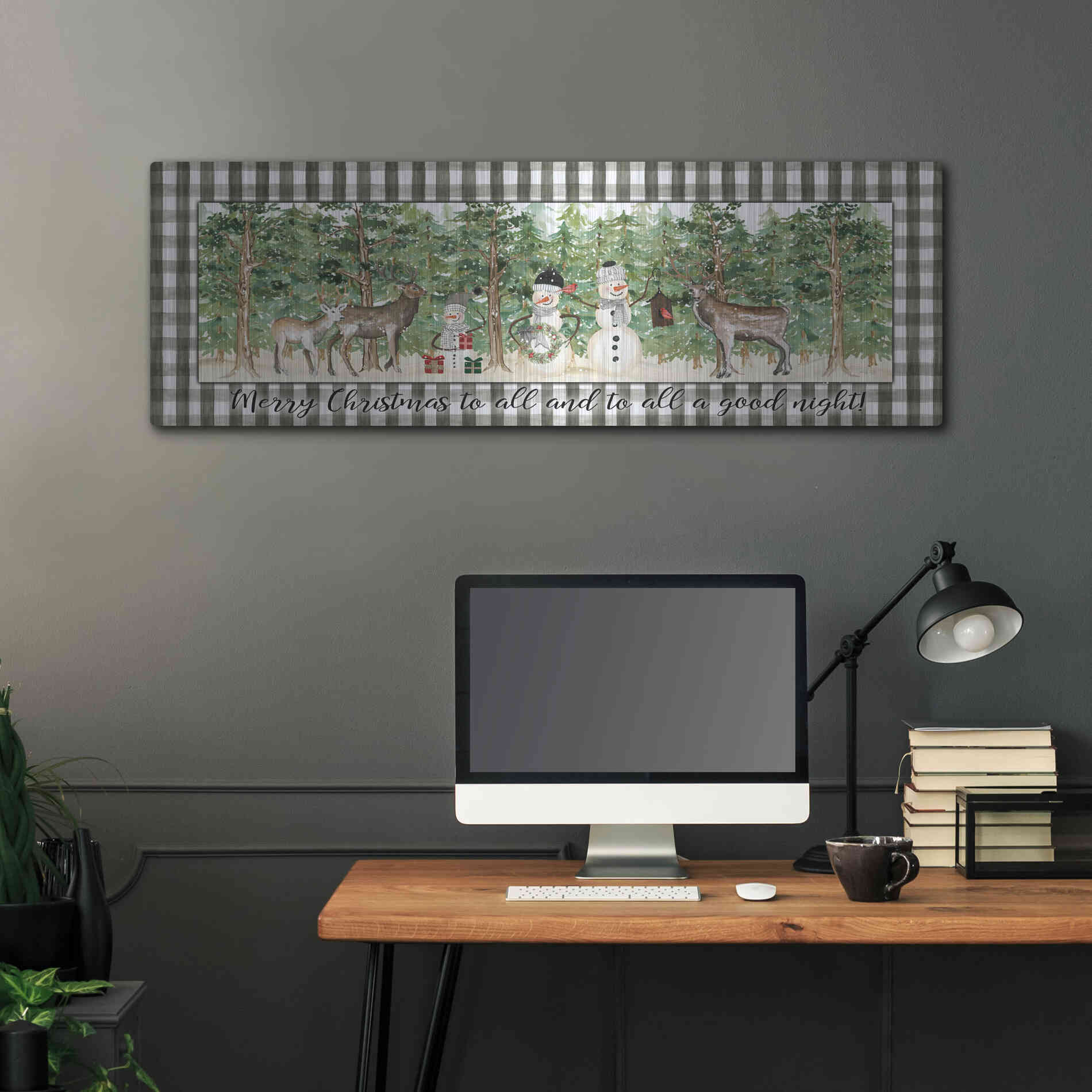 Luxe Metal Art 'Merry Christmas to All on Plaid' by Cindy Jacobs, Metal Wall Art,48x16