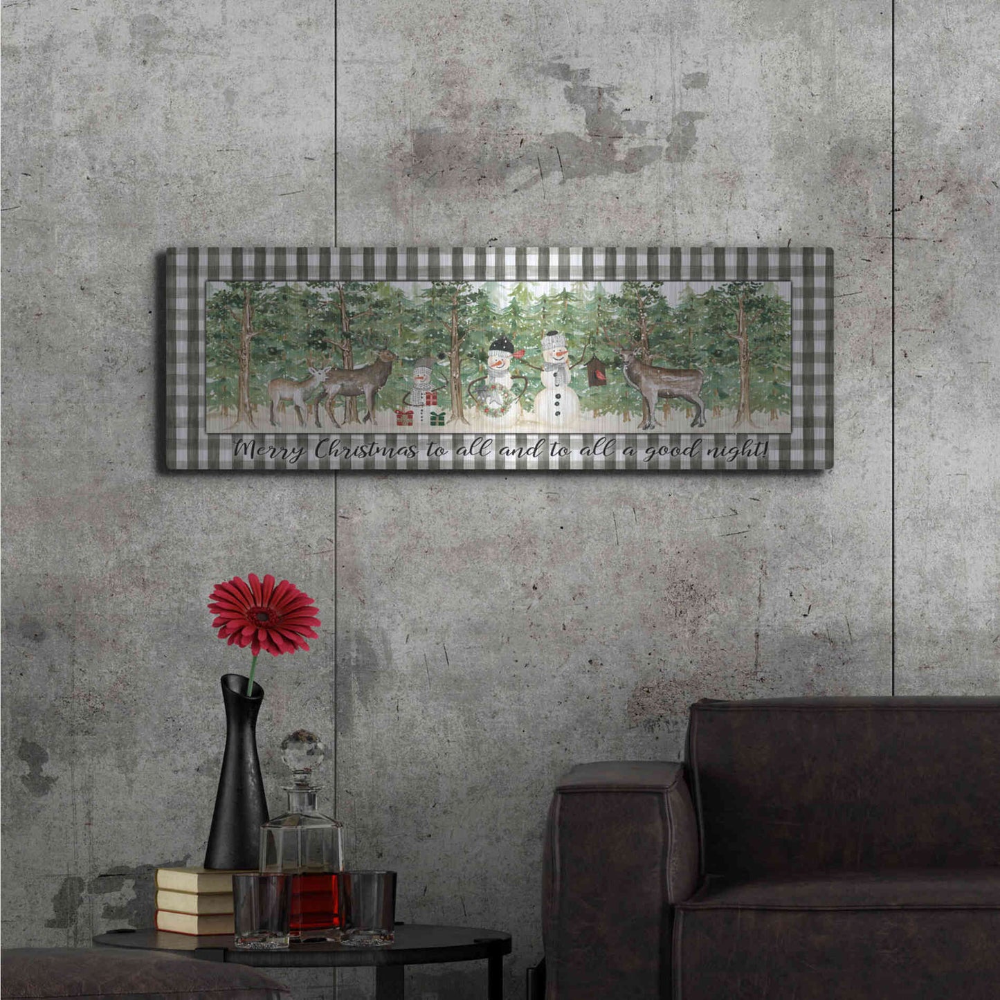 Luxe Metal Art 'Merry Christmas to All on Plaid' by Cindy Jacobs, Metal Wall Art,48x16